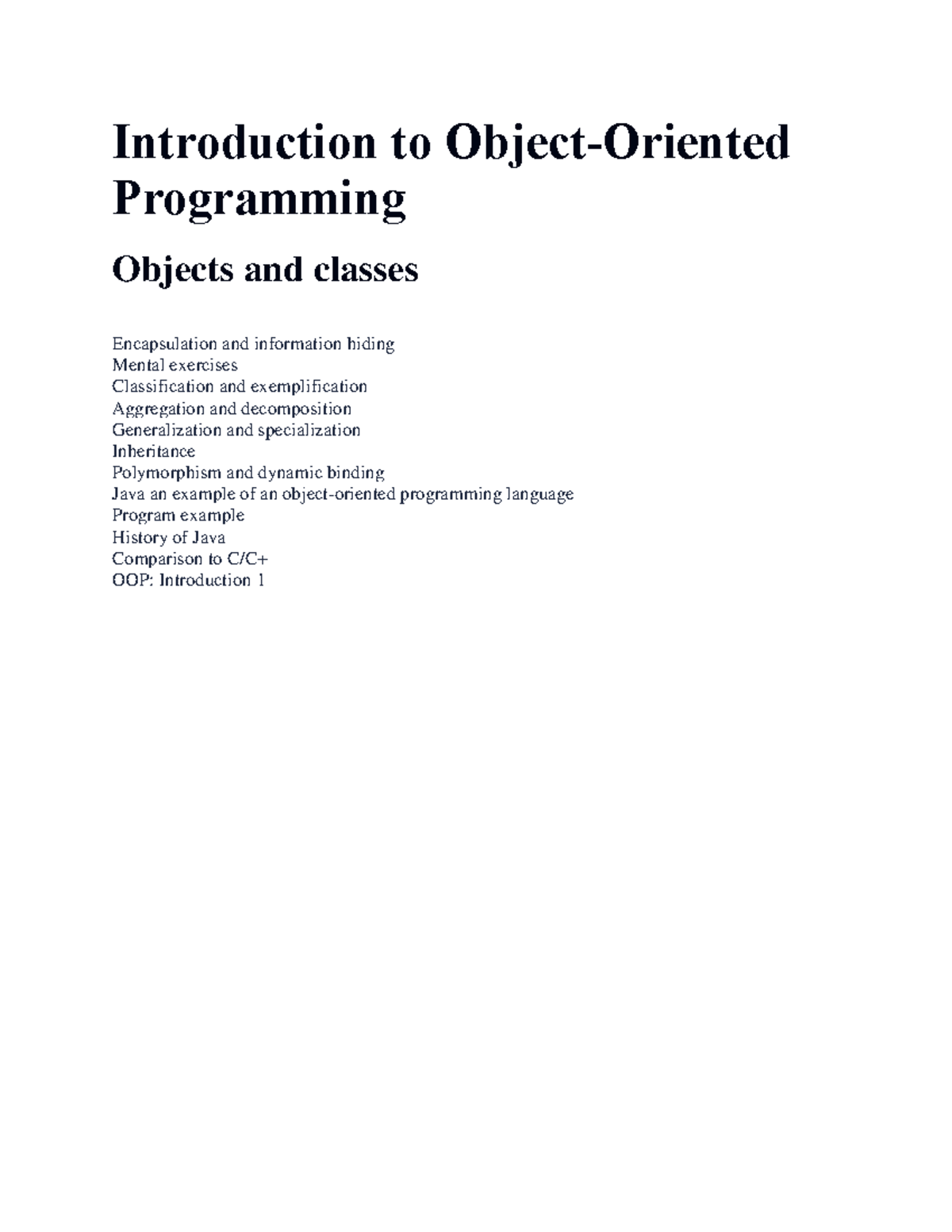 Introduction to Object - Introduction to Object-Oriented Programming ...