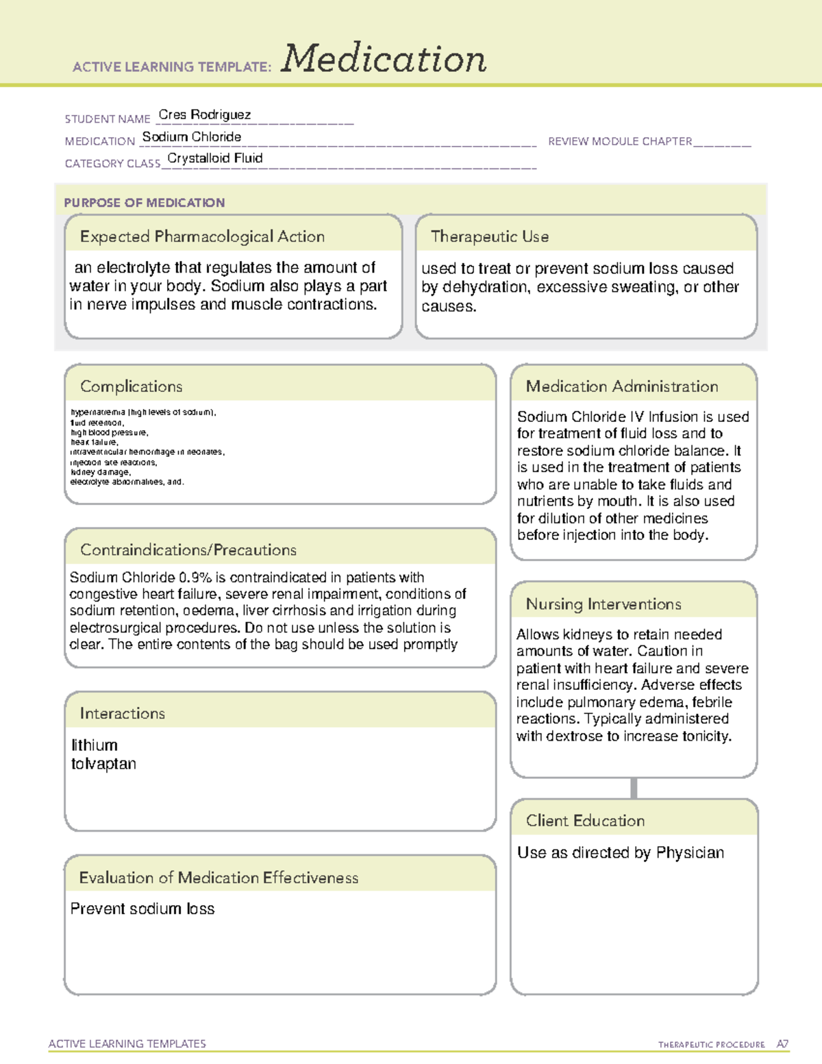 Med card Template Sodium Chloride ACTIVE LEARNING TEMPLATES 