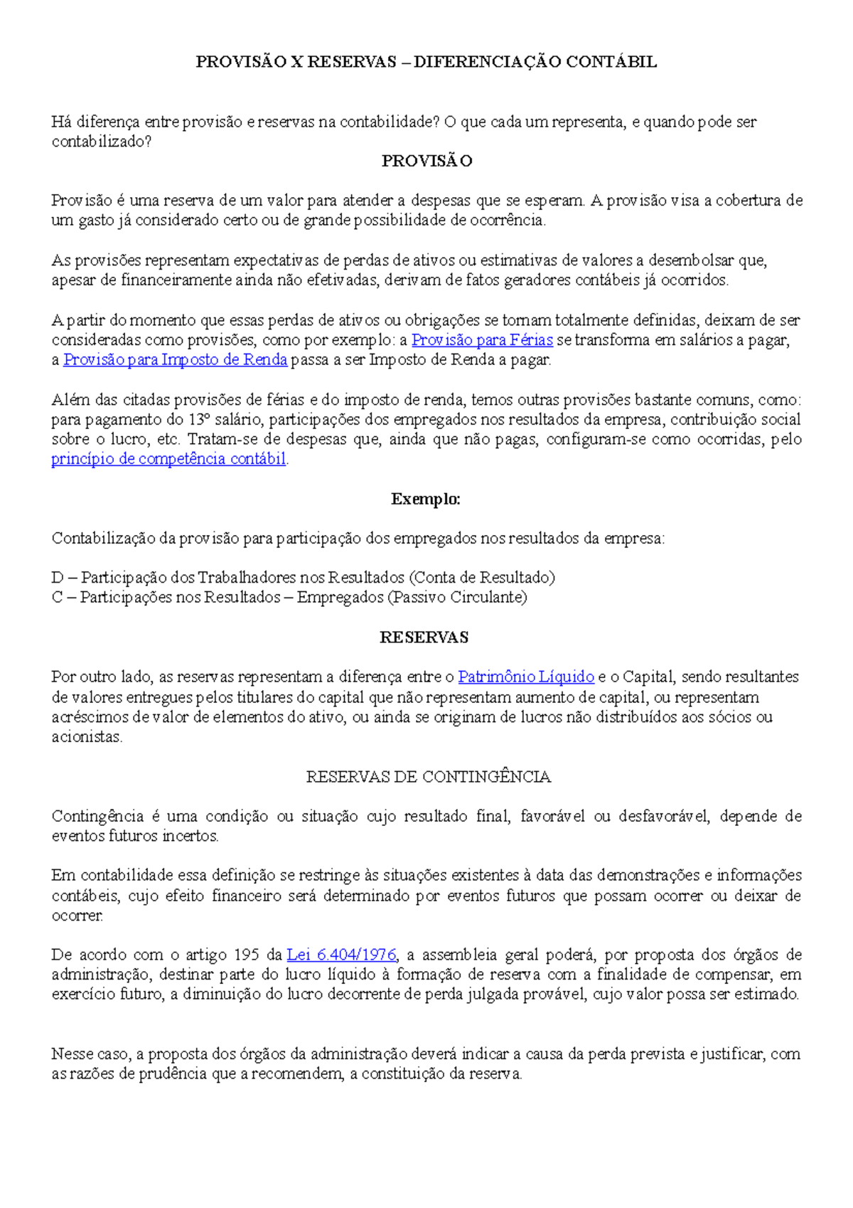 Provisão X Reservas - Apostila - PROVISÃO X RESERVAS – DIFERENCIAÇÃO ...