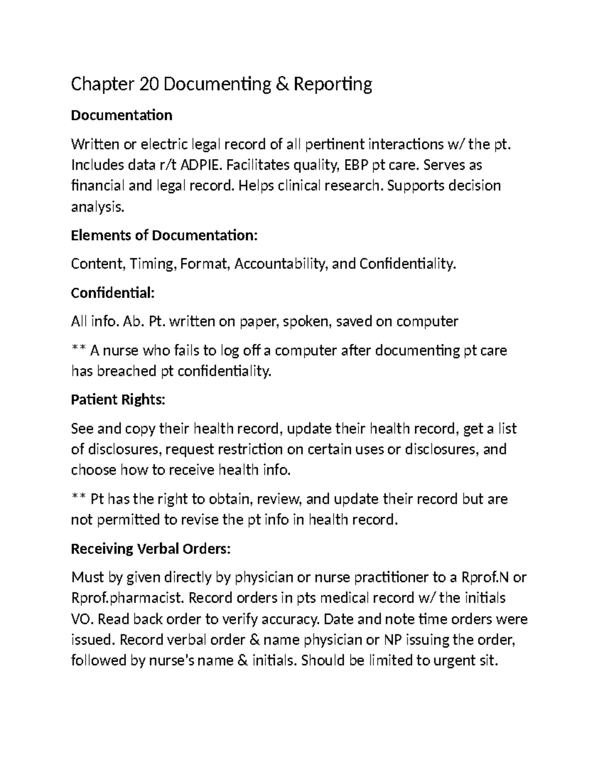 Ch. 20 Documentation Chapter 20 Documenting & Reporting Documentation