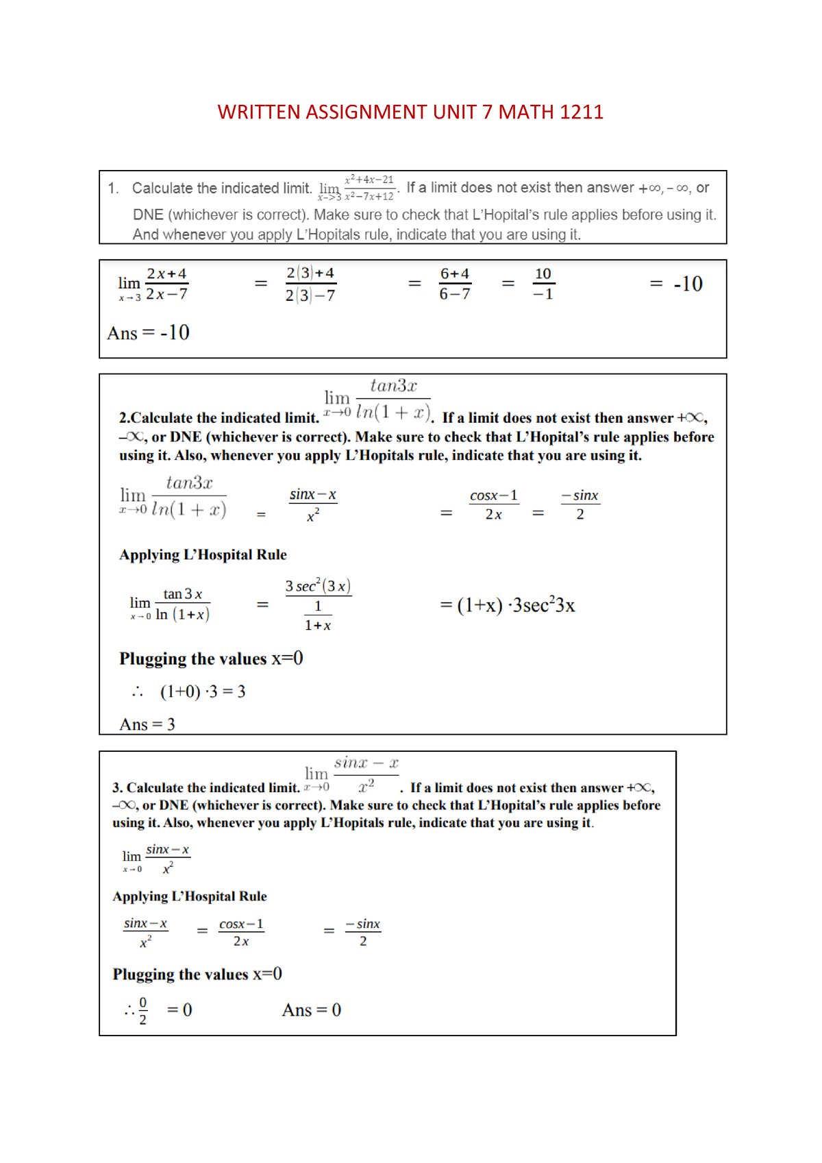 math 1211 written assignment unit 1