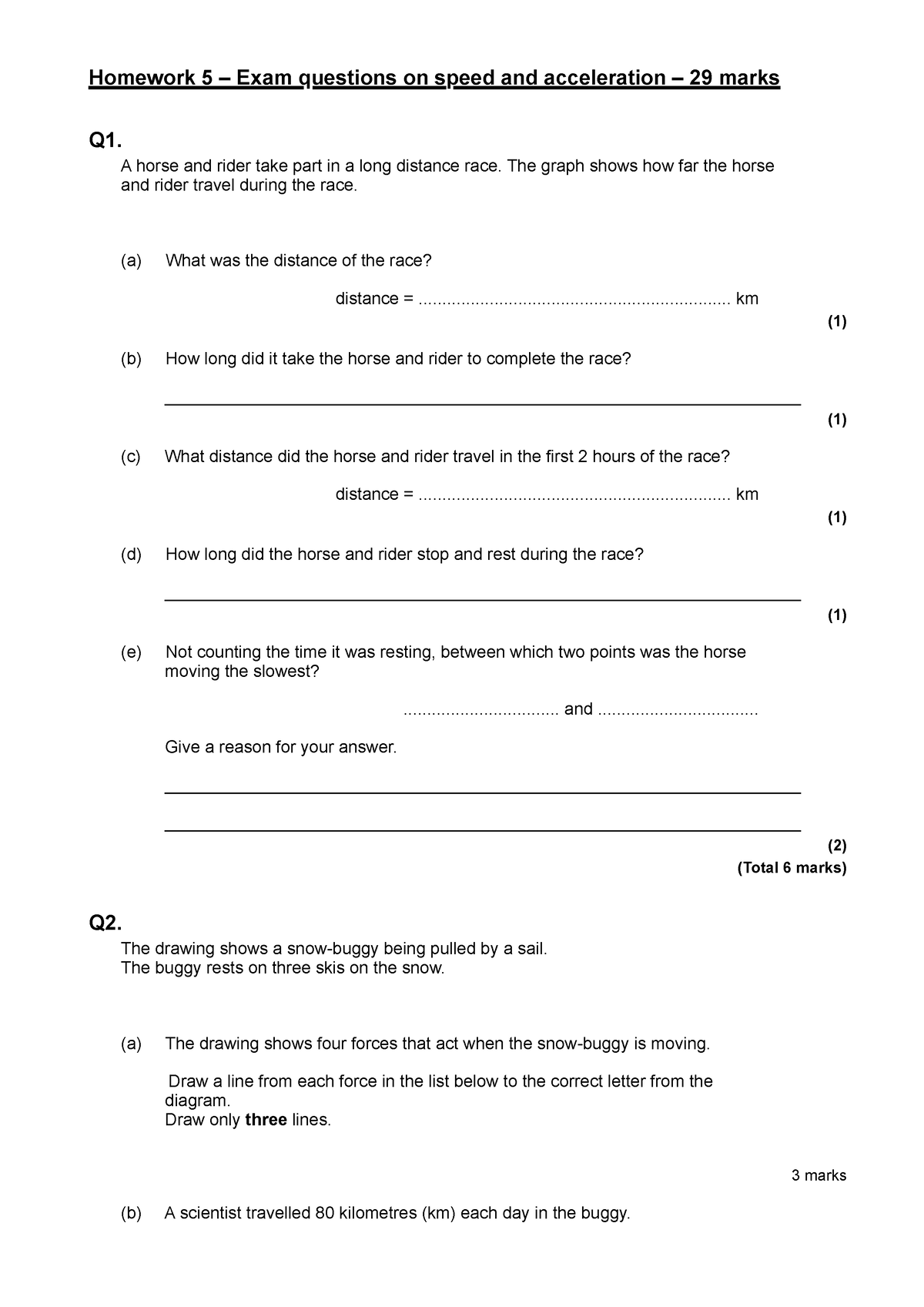 Forces worksheet year 9 - Homework 5 – Exam questions on speed and Sns-Brigh10