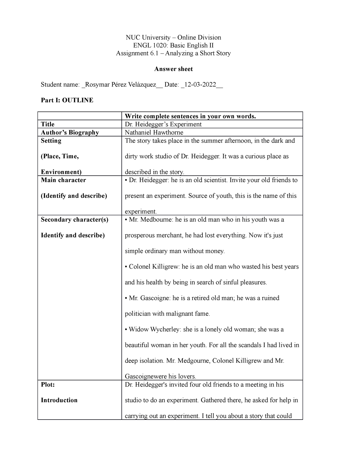 Engl 1020 tarea 6 - NUC University – Online DivisionENGL 1020: Basic ...