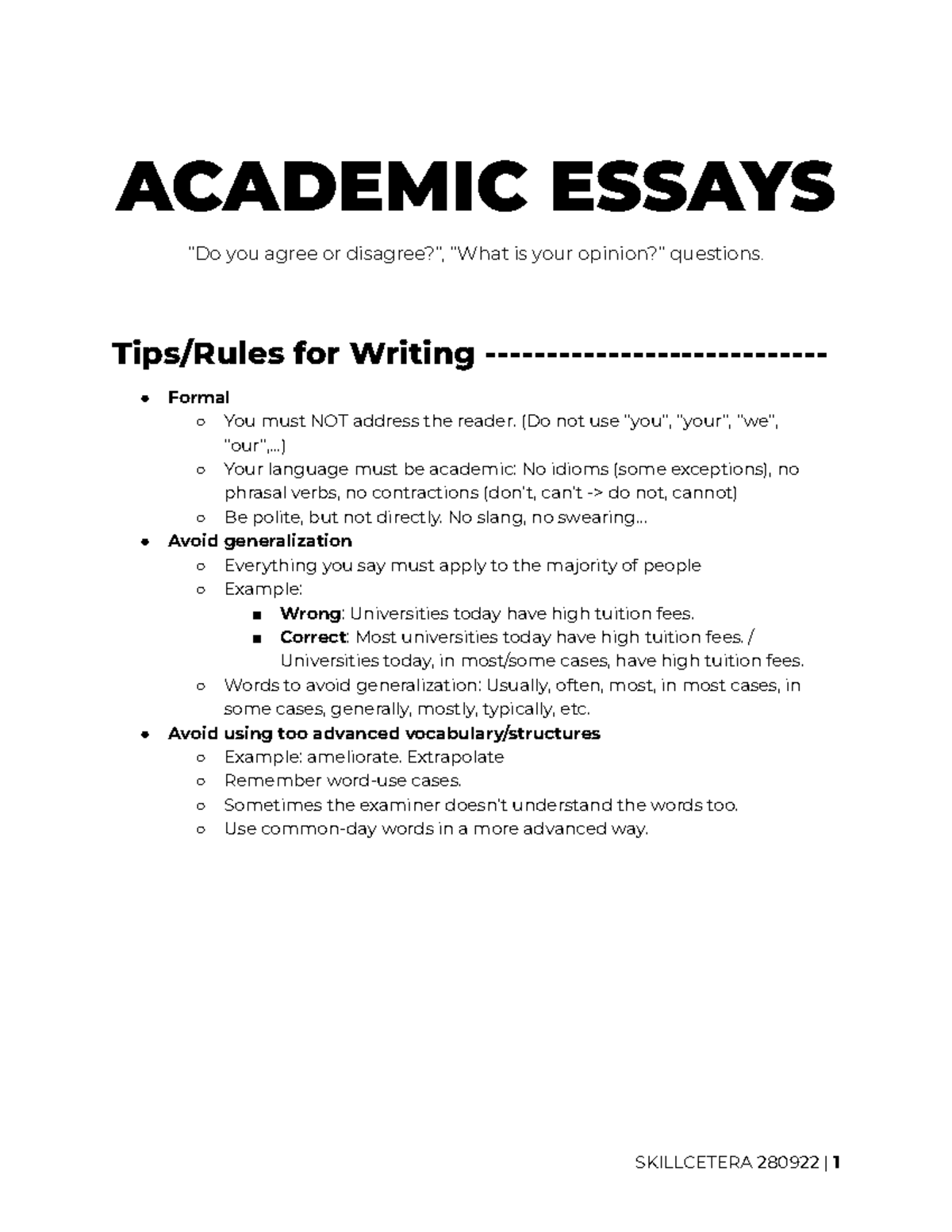 Writing Tutorial - Eggmjy - ACADEMIC ESSAYS “Do you agree or disagree ...