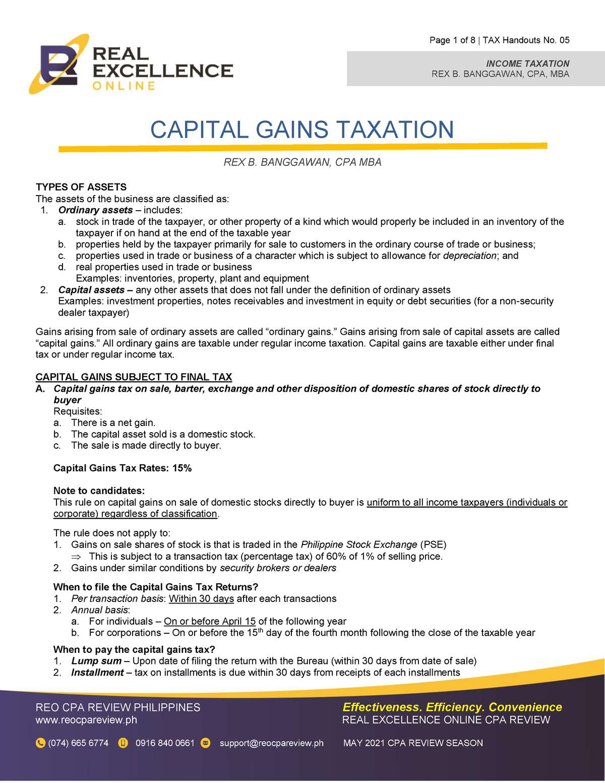 H05 - Capital Gains Taxation - Accountancy - MSU GENSAN - Studocu