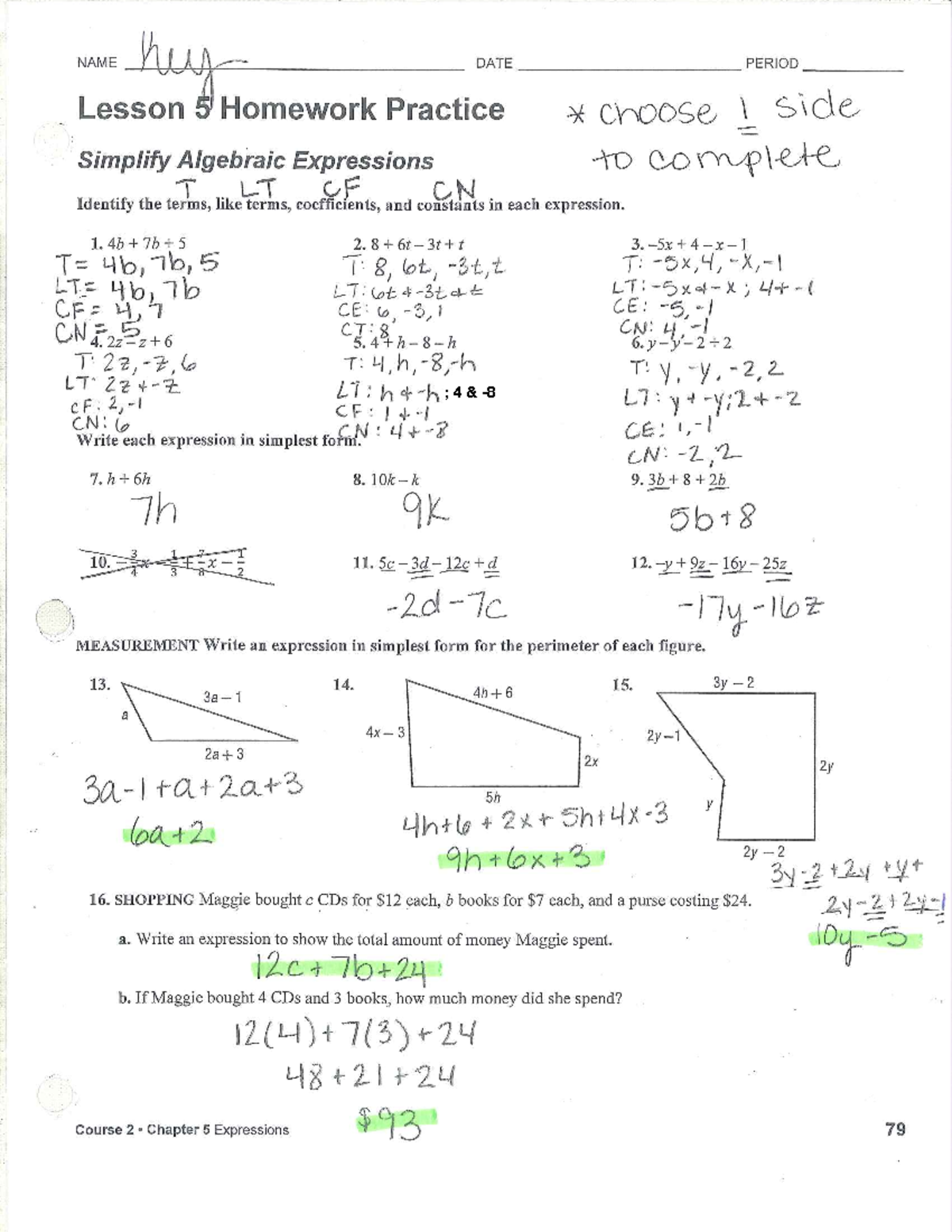 5-5 hw key 2 - math - NAME hey DATE PERIOD Lesson 5 Homework Practice ...