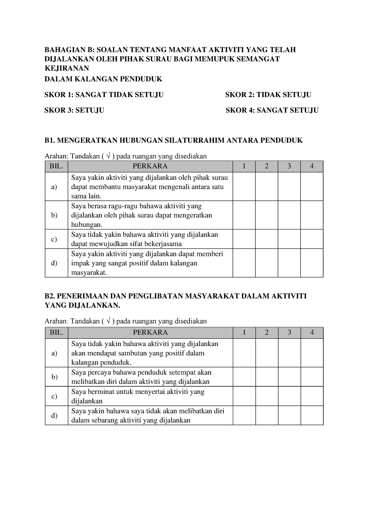 Borang Selidik GHAH - BAHAGIAN B: SOALAN TENTANG MANFAAT AKTIVITI YANG ...