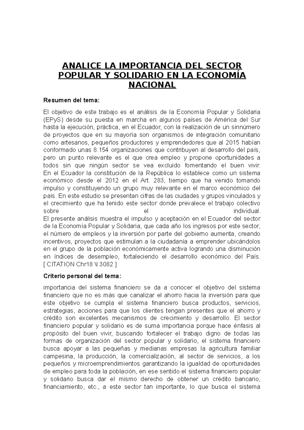 Analice LA Importancia DEL Sector Popular Y Solidario EN LA E Conomía ...