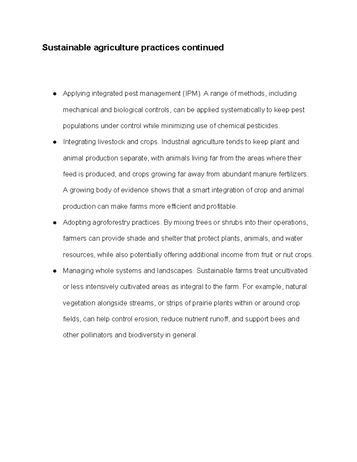 Sustainable agriculture practices continued A range of methods