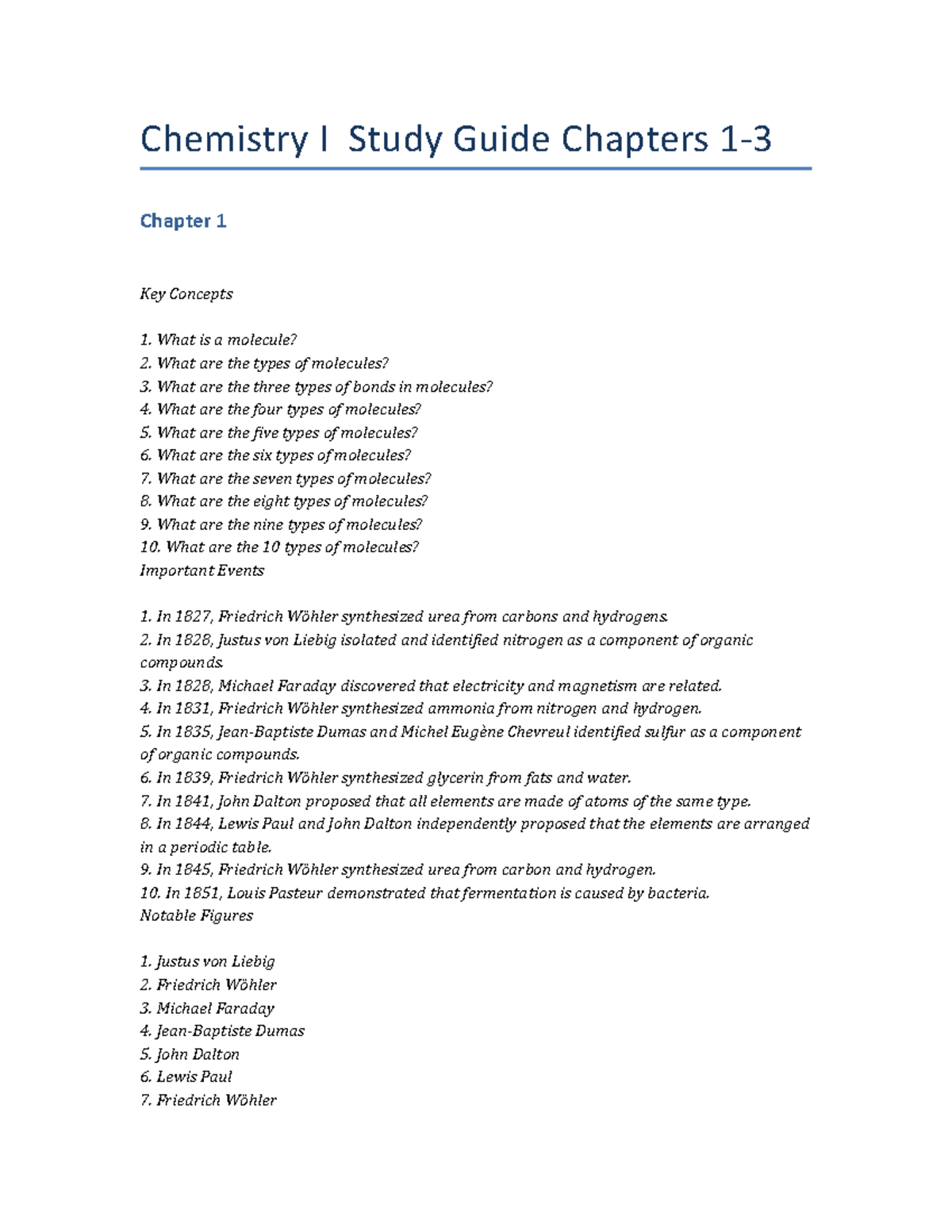 Chemistry I Study Guide Chapters 1-3 - Chemistry I Study Guide Chapters ...