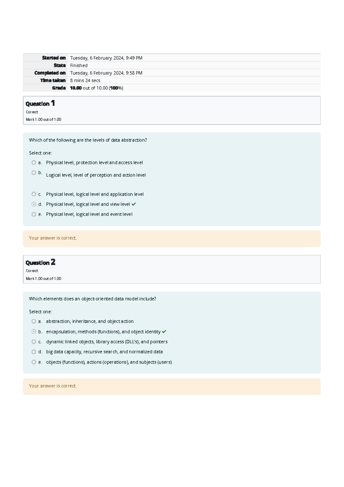 Self-Quiz Unit 1 Attempt review Home - Tuesday, 6 February 2024, 9:49 ...