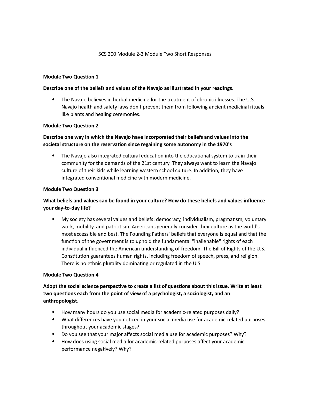 Scs 200 Module 2 3 Short Responses Scs 200 Module 2 3 Module Two Short Responses Module Two 5500