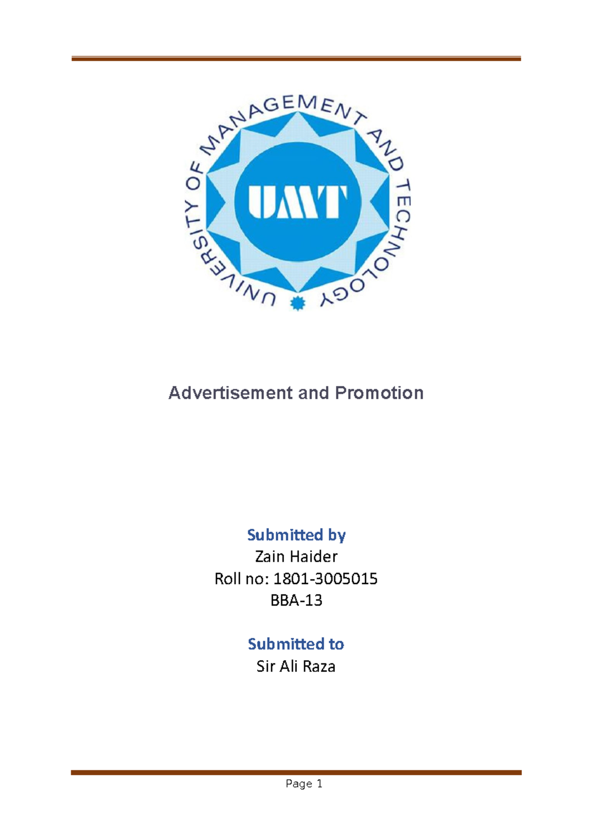 Zain - Assignment - Advertisement and Promotion Submitted by Zain ...