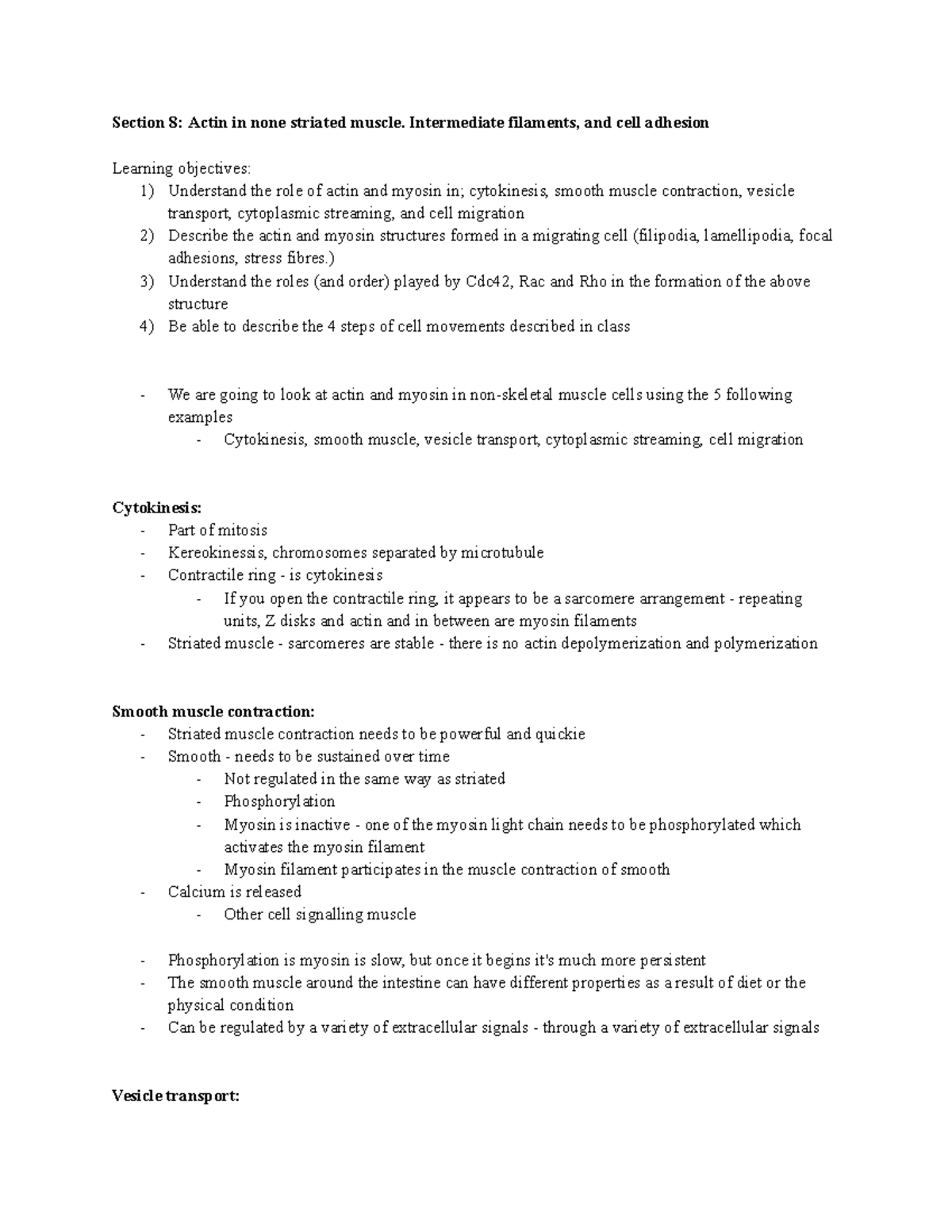 Week 8 - Section 8: Actin in none striated muscle. Intermediate ...