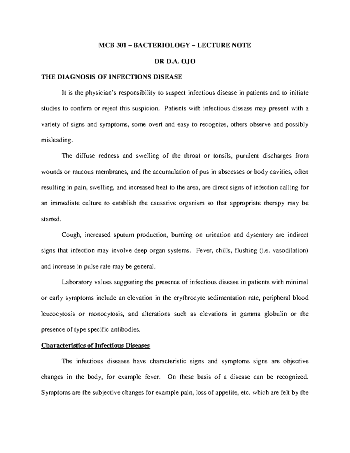 476 MCB 301 Lecture NOTE - MCB 301 – BACTERIOLOGY – LECTURE NOTE DR D ...