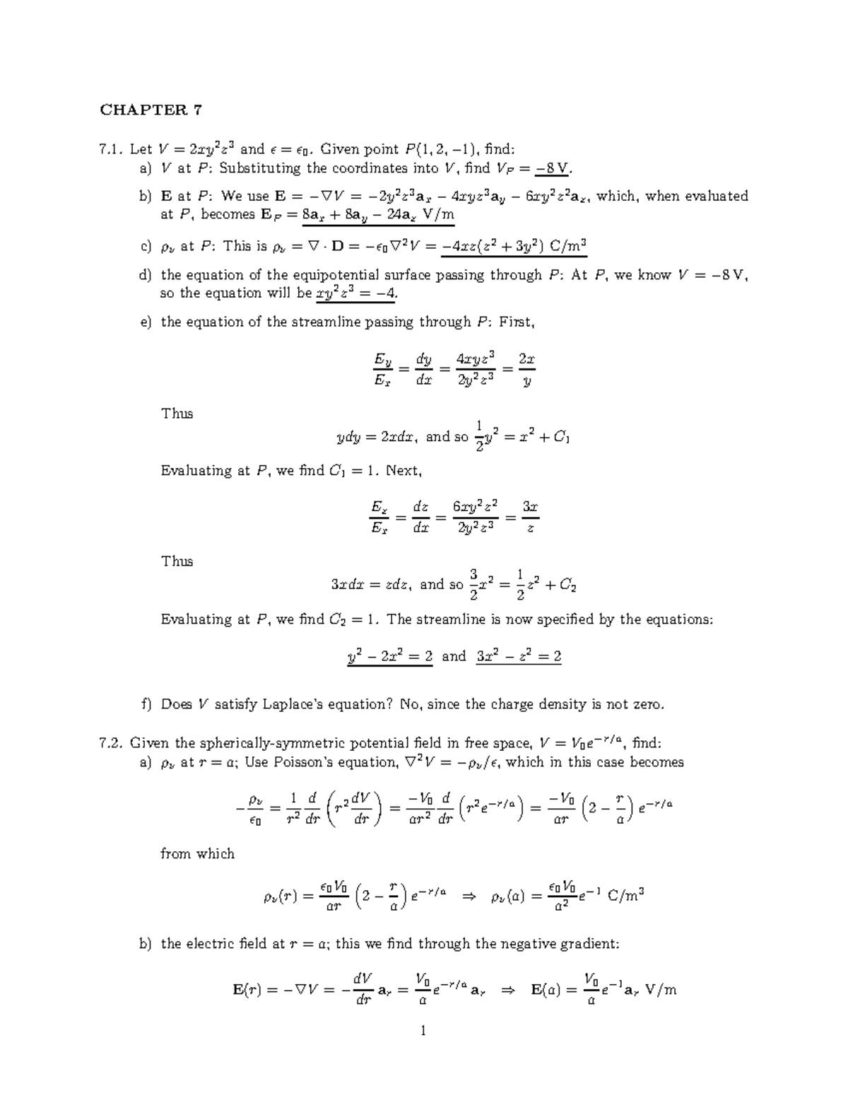 TEORIA ELECTROMAGNETICA SOLUCIONARIO - CHAPTER 7 LetV=2xy 2 z 3 andǫ=ǫ ...