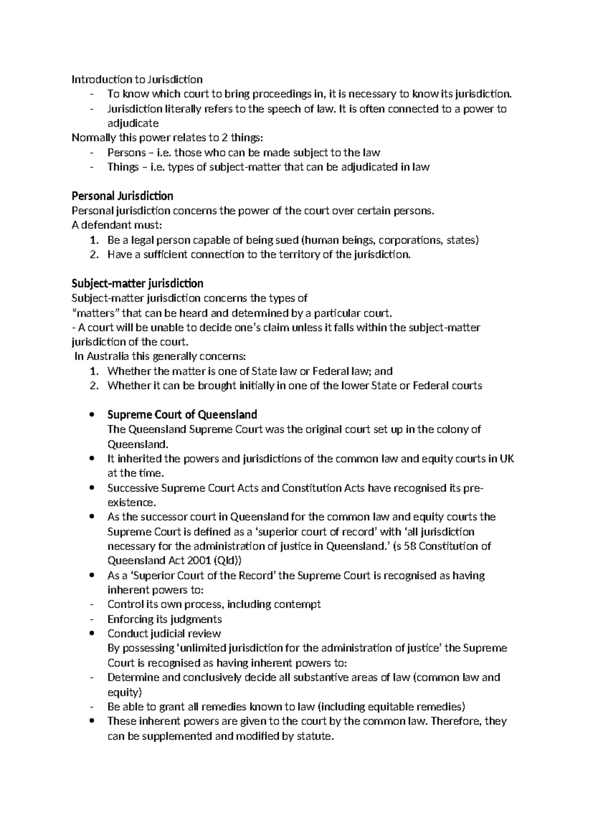 Civil - week 3 - Introduction to Jurisdiction - To know which court to ...