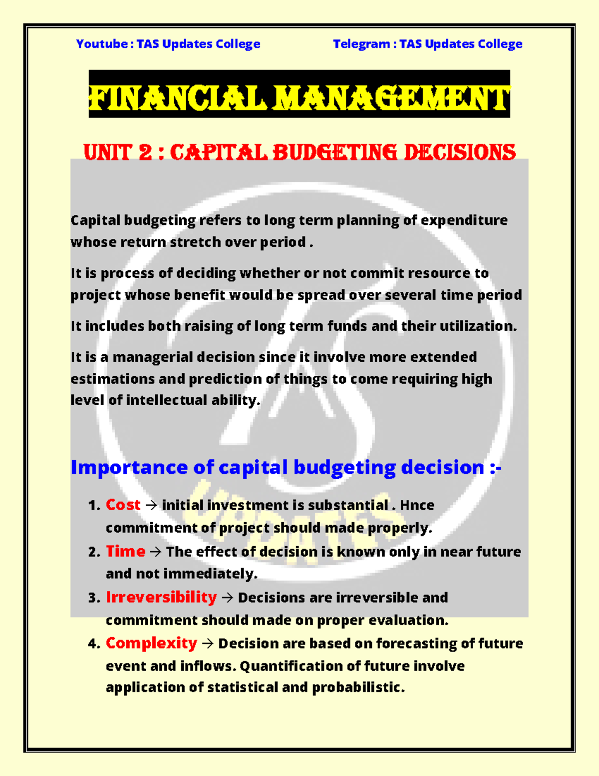 Unit 2 Notes Financial management - Financial management Unit 2 ...