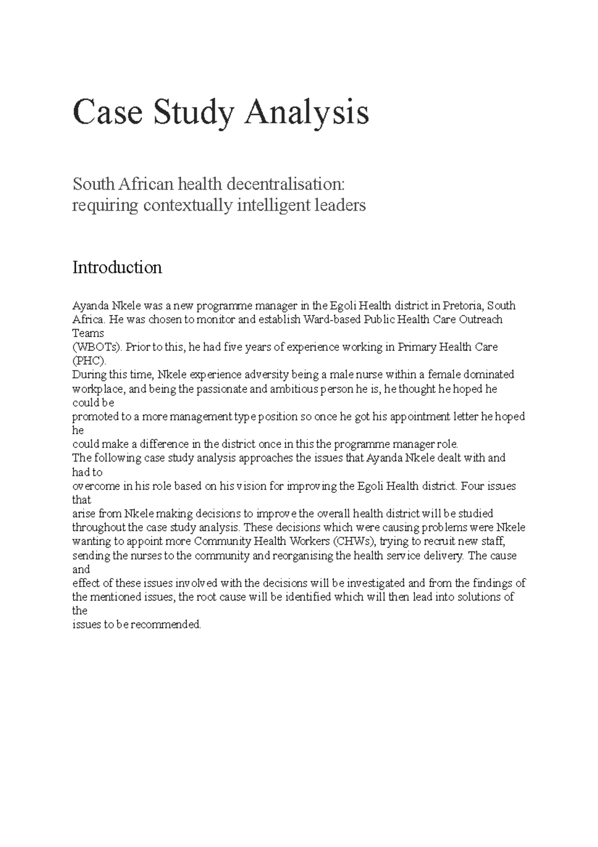 a case study of the south african policy environment