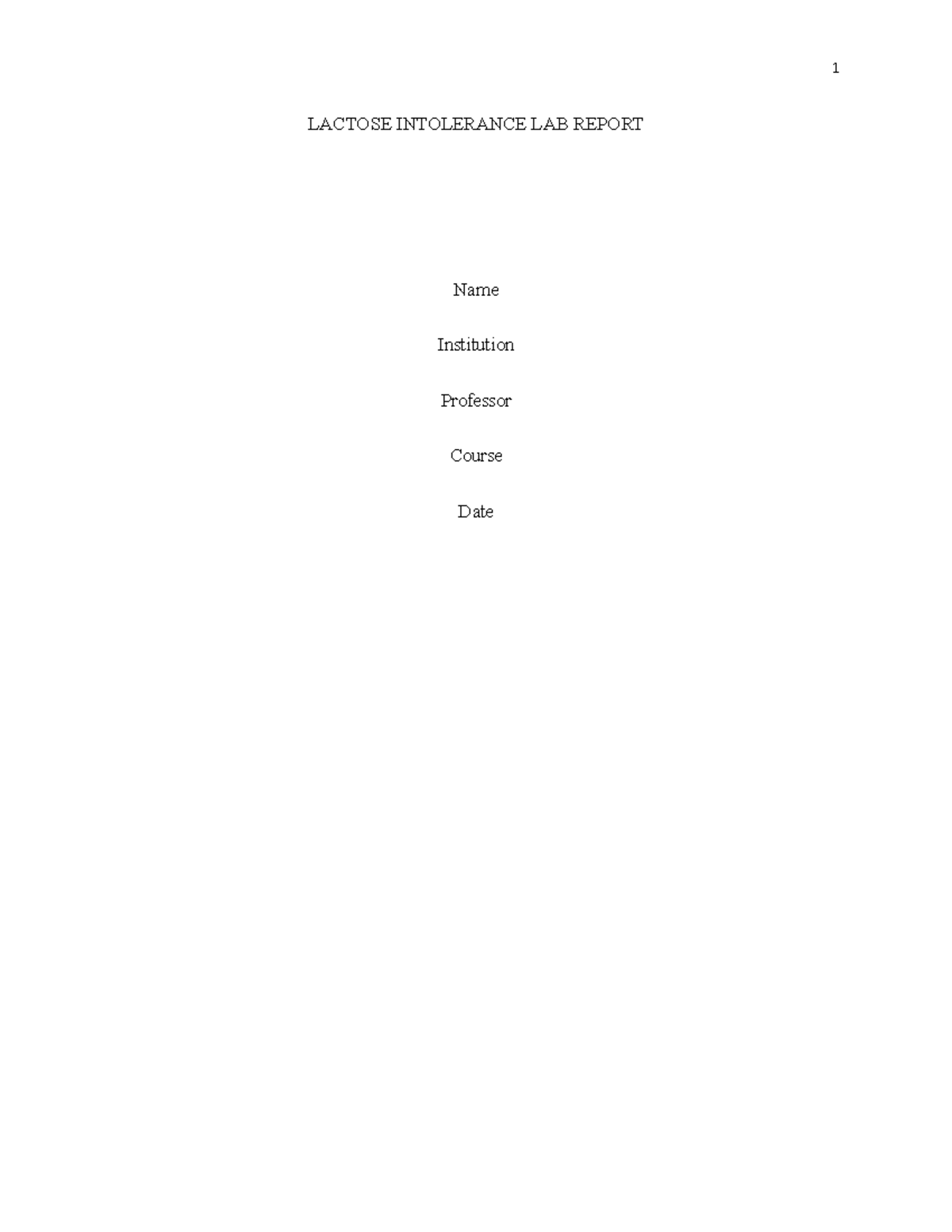 Lactose Intolerance LAB Report introduction to biochemistry and