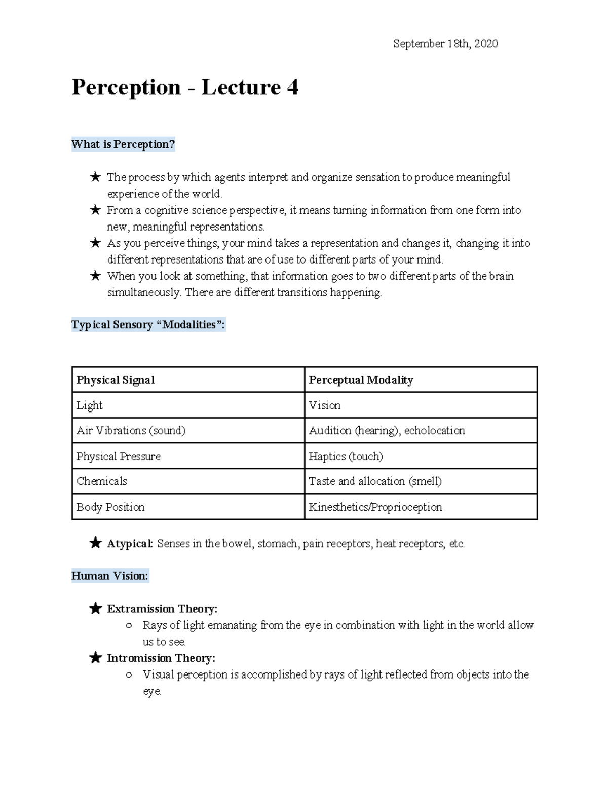 Lecture 4 - Perception - Perception - Lecture 4 What Is Perception ...