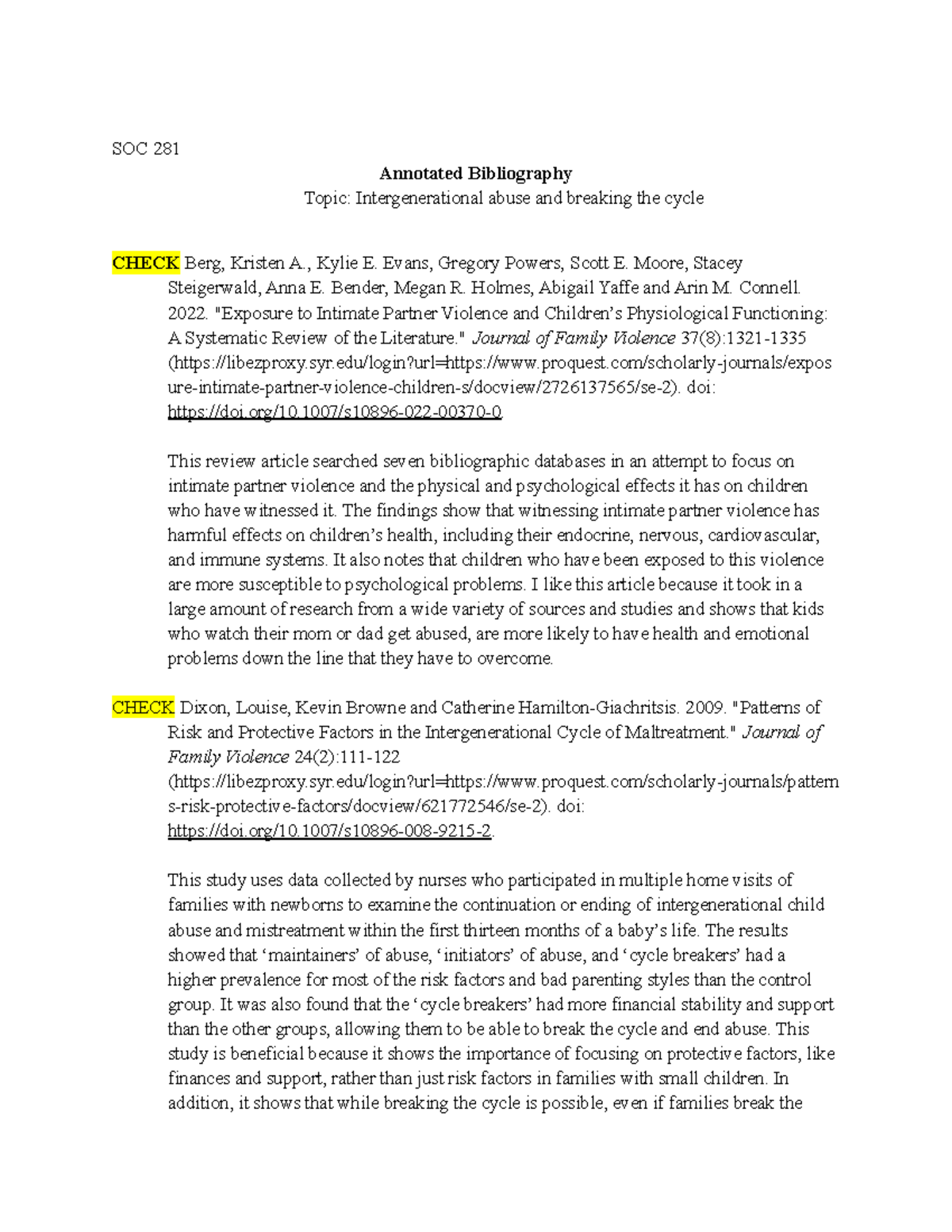 Assignment 2 annotated bib - SOC 281 Annotated Bibliography Topic ...