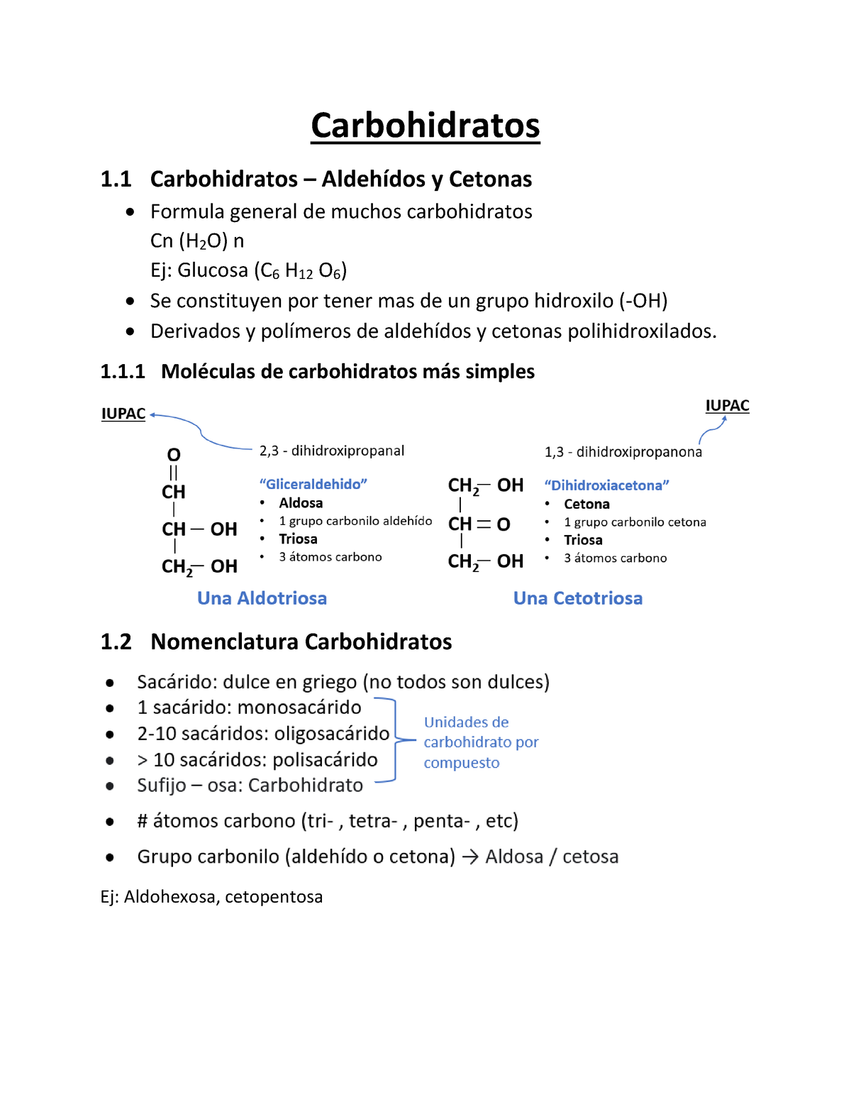 Carbohidratos - 1.1 Moléculas De Carbohidratos Más Simples 1 ...