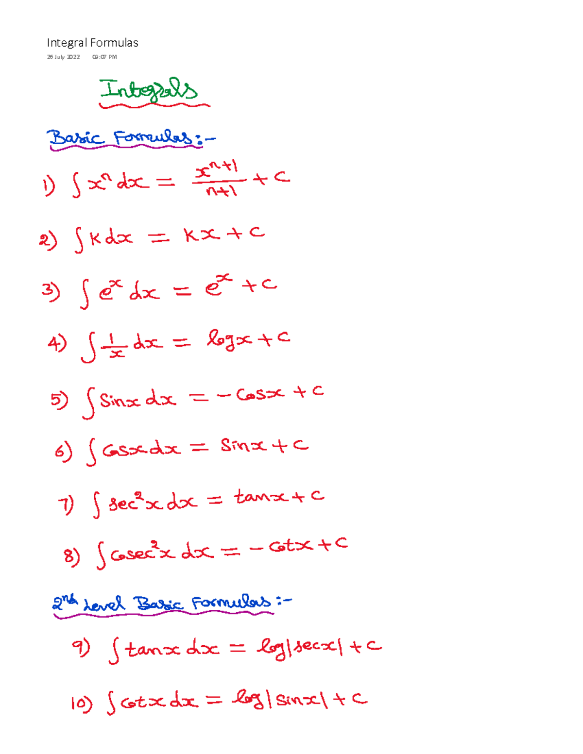 Formulas - Integral - formula - Mathematics I - Integral Formulas 26 ...
