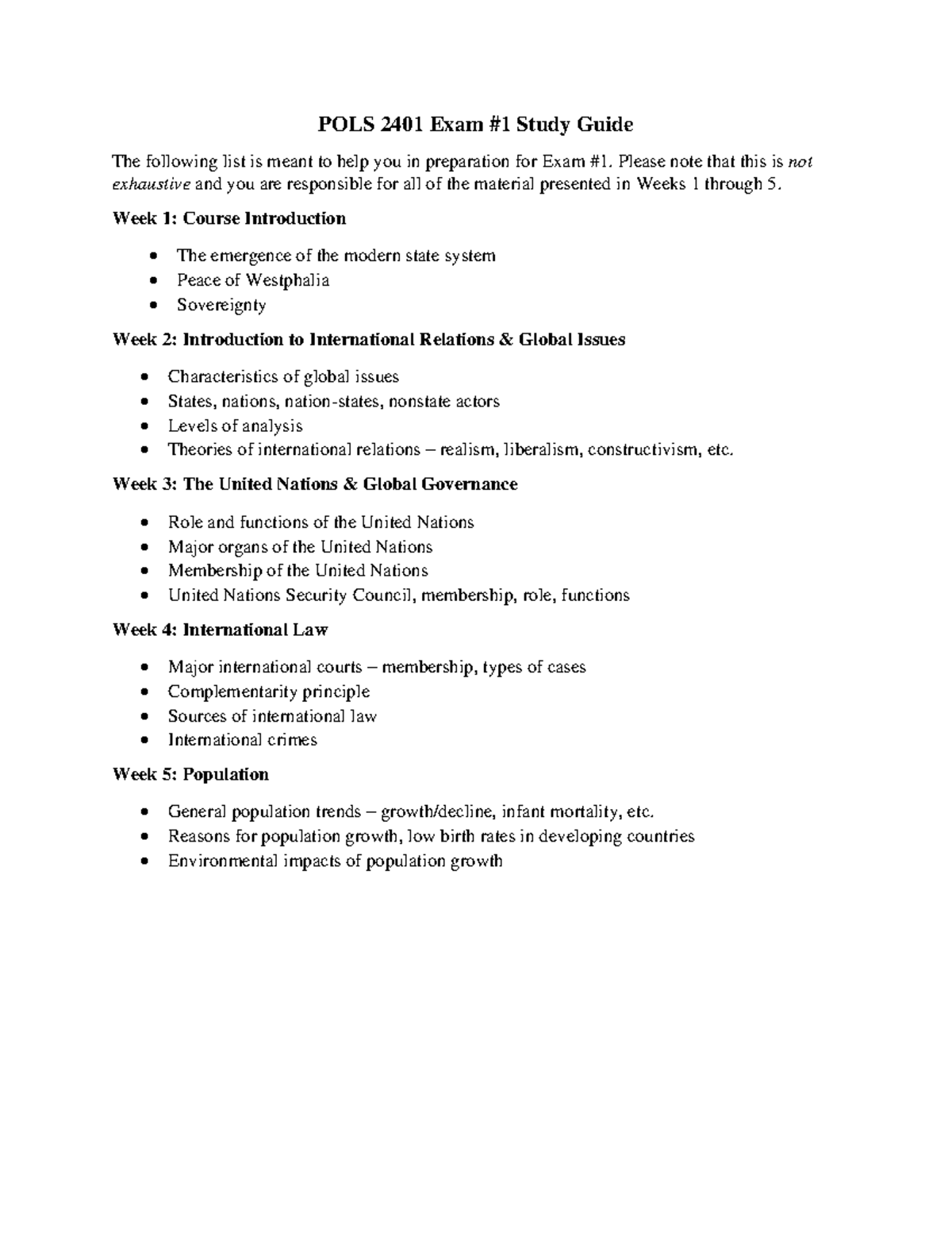 POLS2401 Exam 1 Study Guide - POLS 2401 Exam #1 Study Guide The ...