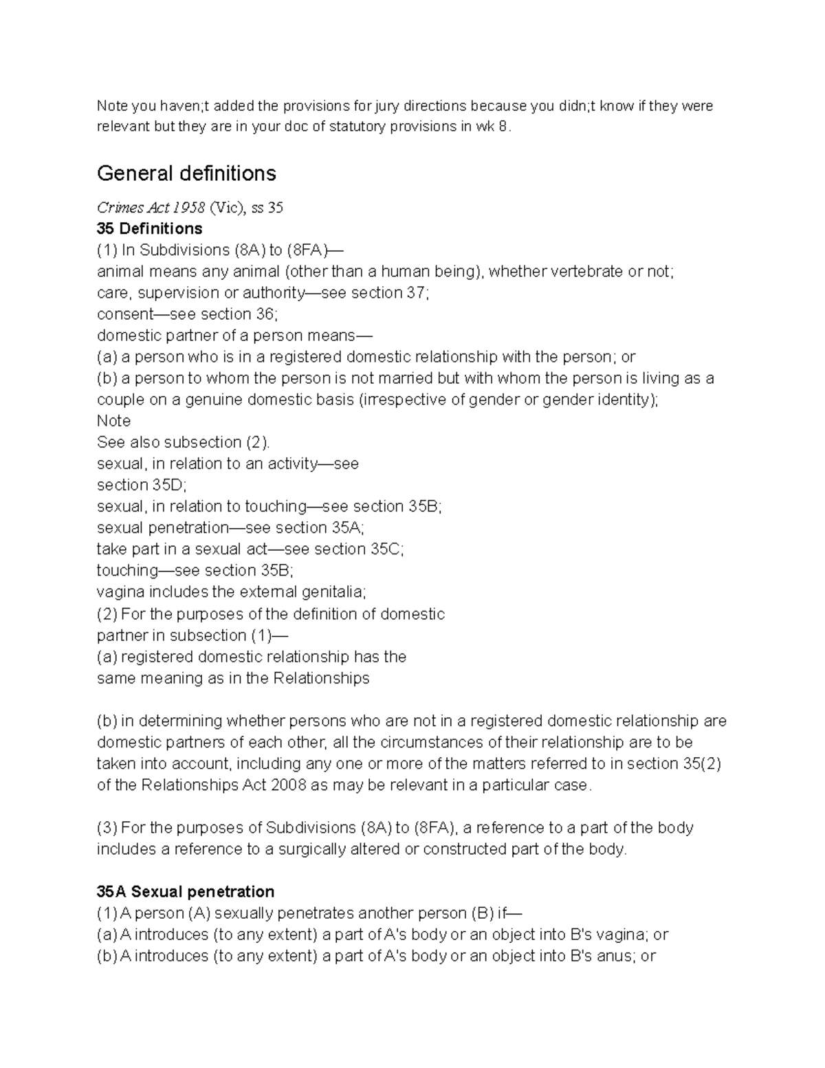 Elements Sexual Offences Note you haven;t added the provisions for