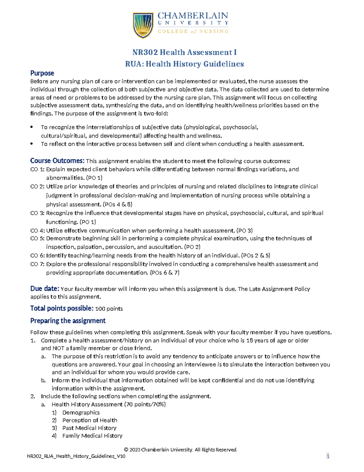 NR302 JAN21 Health History Guidelines V10 RUA Health History