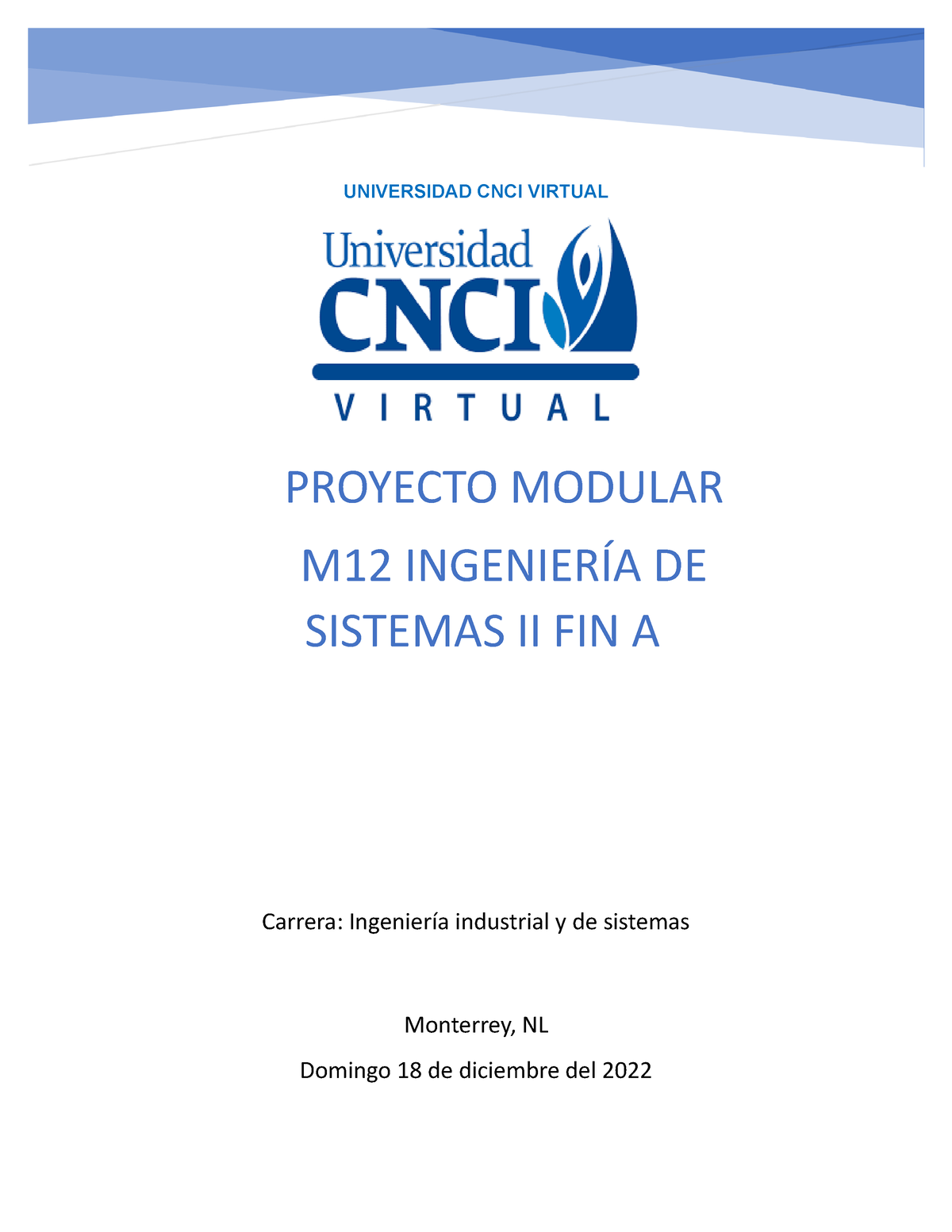 Proyecto Modular Universidad Cnci Virtual Carrera Ingenier A