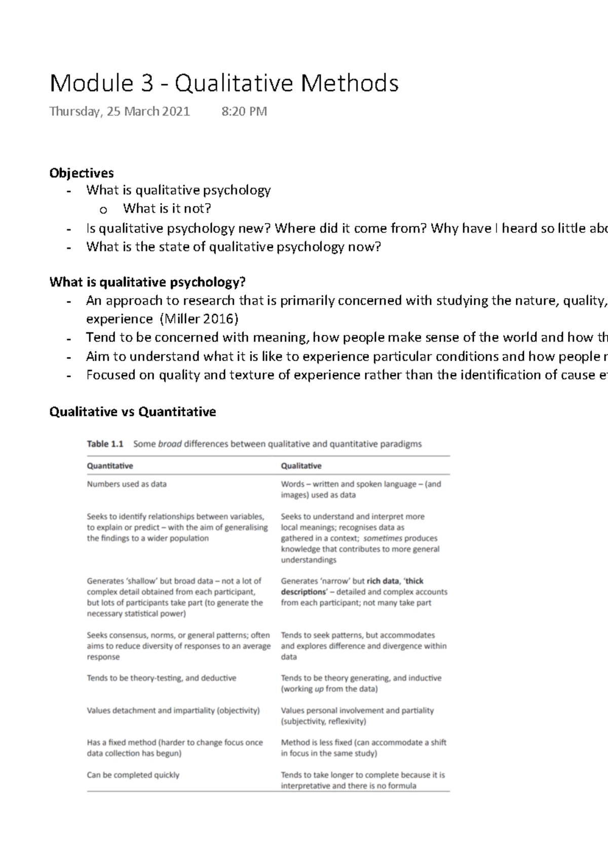 Module 3 - Qualitative Methods - Objectives What is qualitative ...