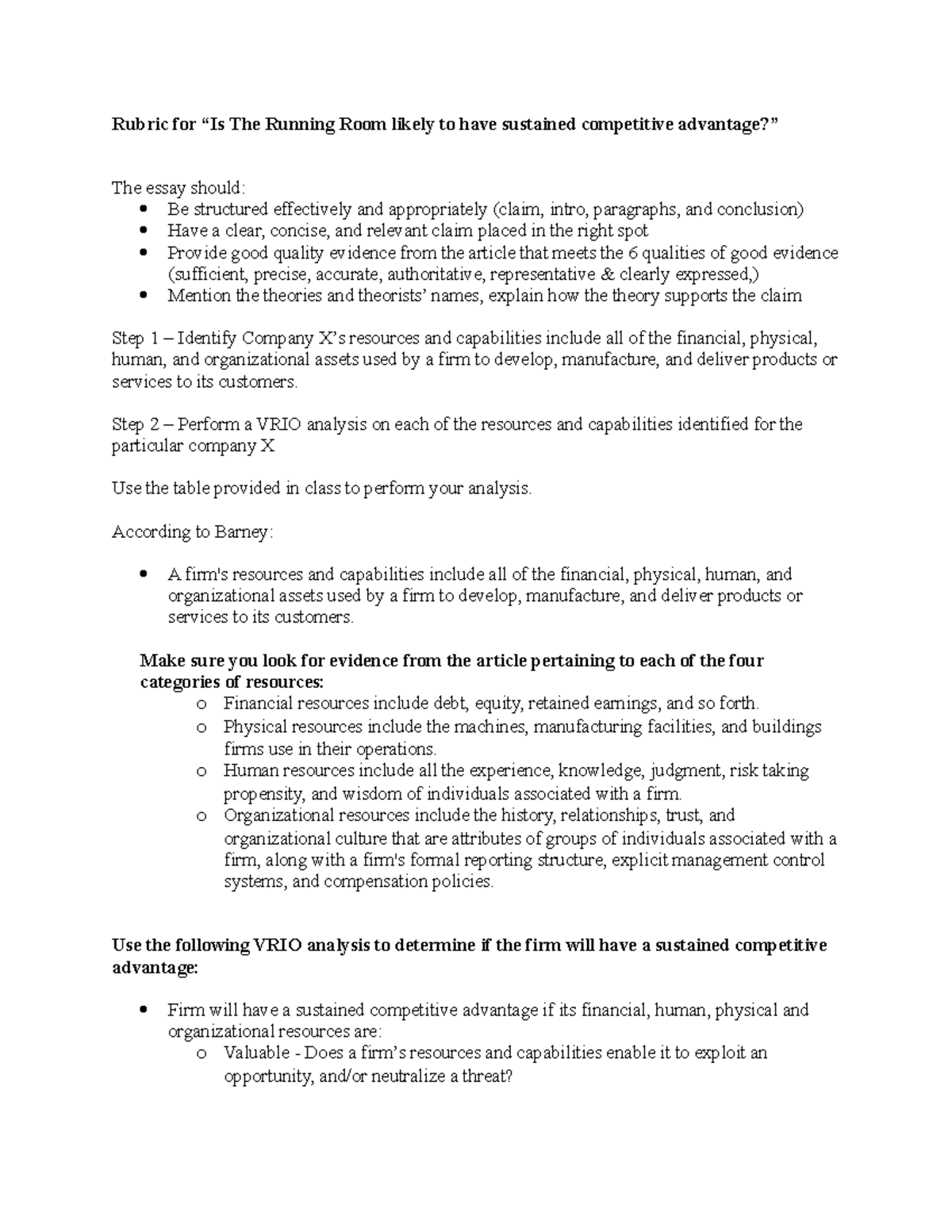 COMM 210 Assignment Running Room Rubic Rubric for “Is The Running