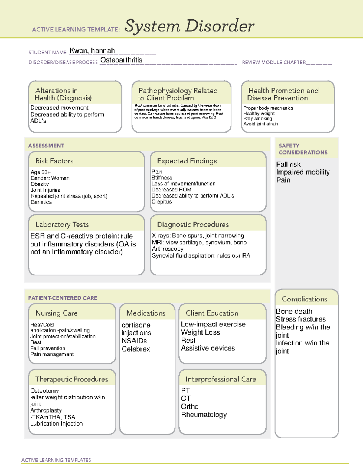 System Disorder osteoarthritis - ACTIVE LEARNING TEMPLATES System ...