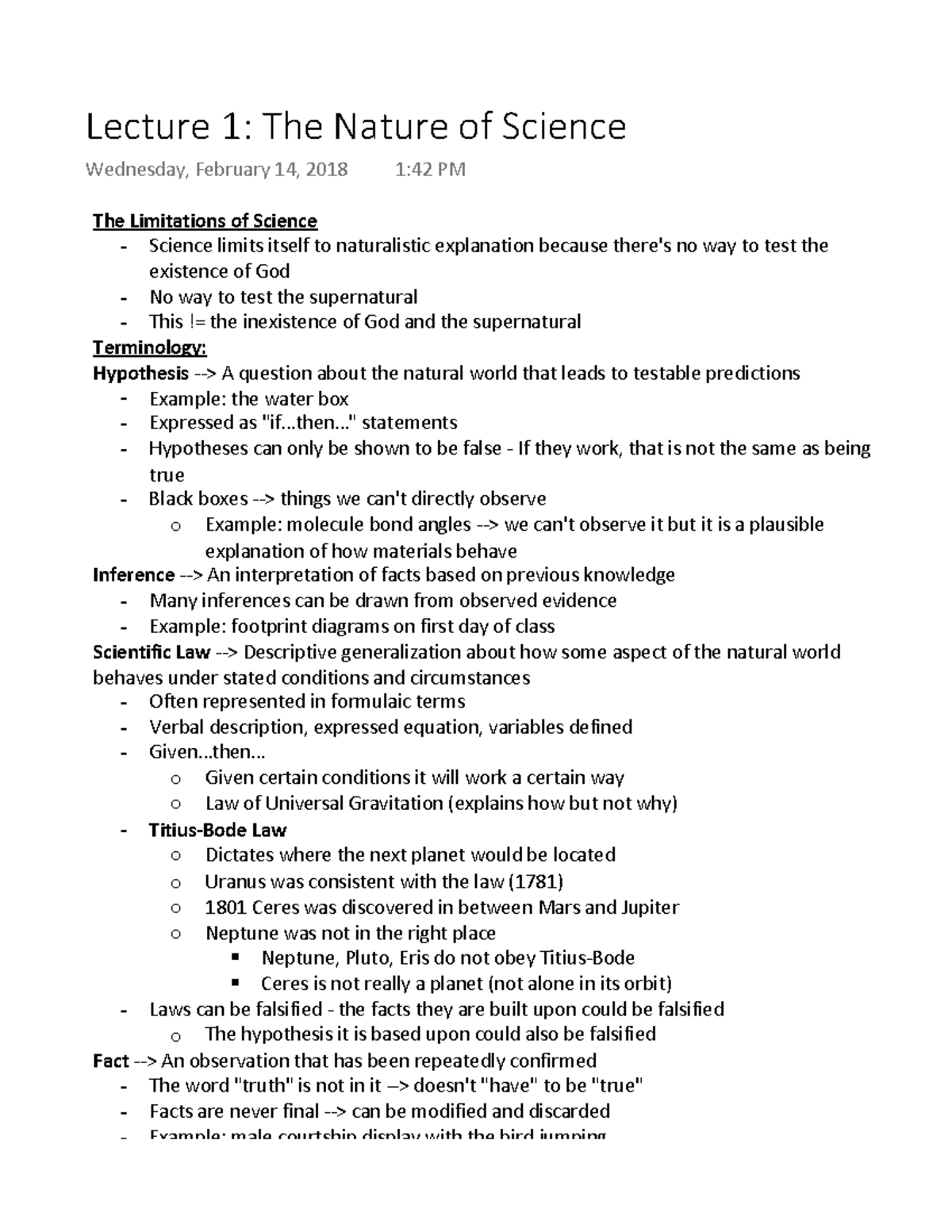 Lecture 1 The Nature of Science Lecture 1 The Nature of Science
