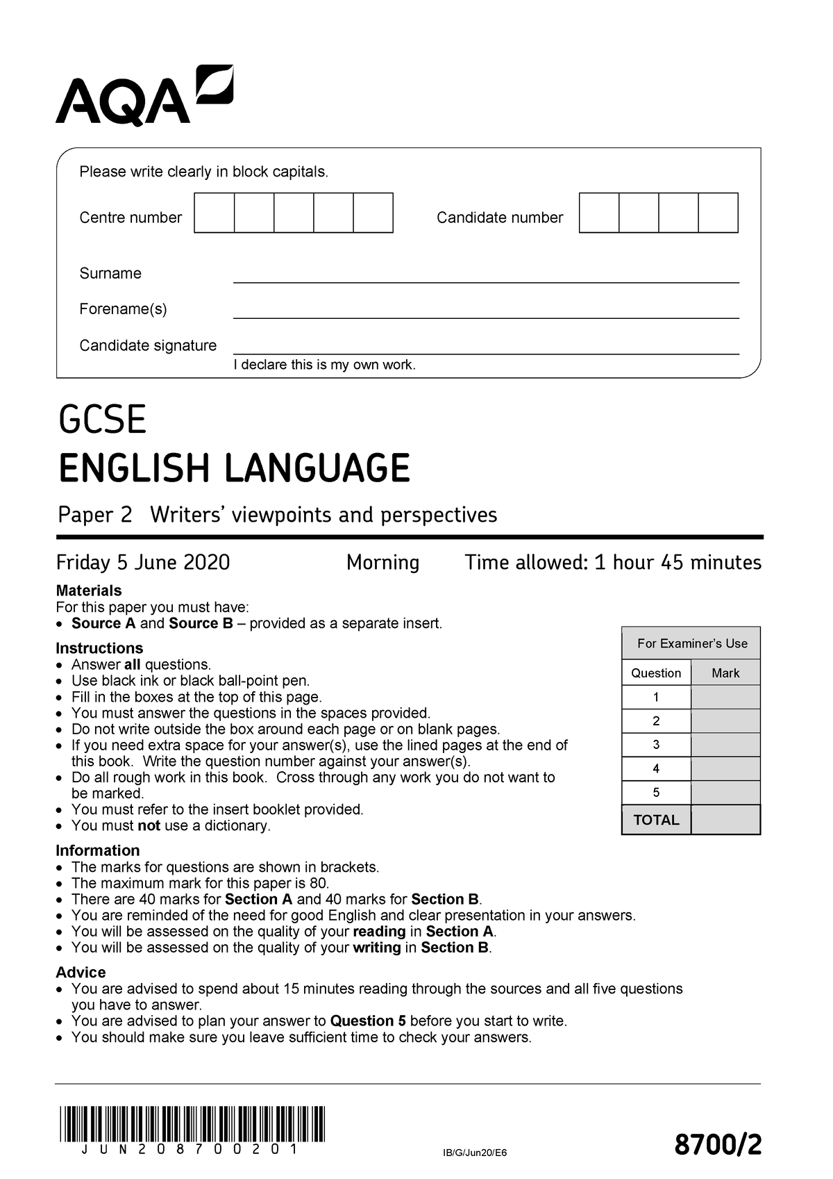 AQA 87002 QP NOV20 - Work - BMS4227 - MDX - Studocu