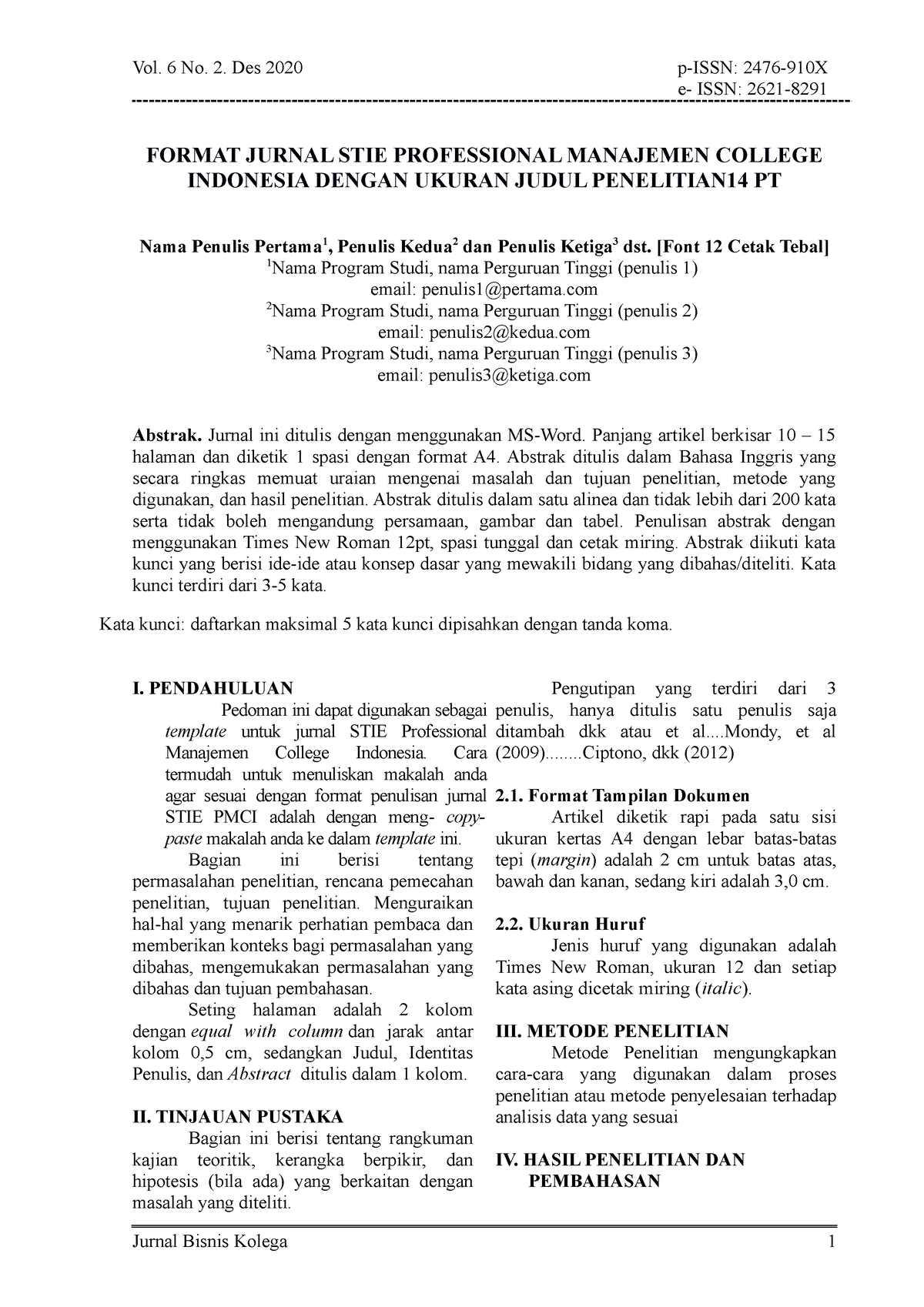 Template Jurnal - Never Give Up - Vol. 6 No. 2. Des 2020 P-ISSN: 2476 ...