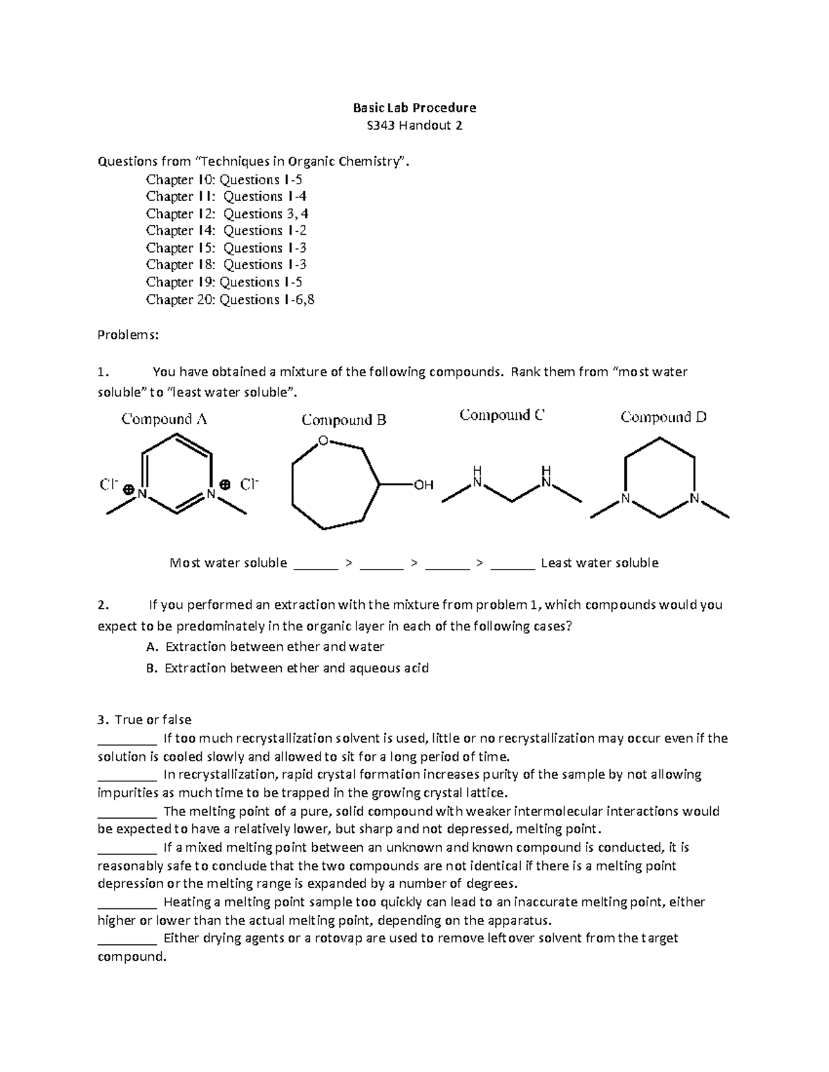 Seminar assignments - 2 - Basic Lab Procedure S343 Handout 2 Questions ...