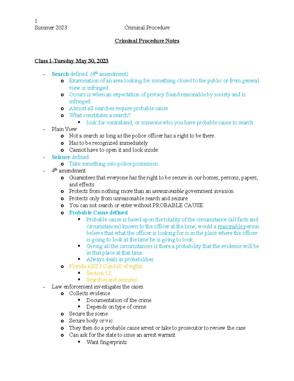 Criminal Procedure Notes - Summer 2023 Criminal Procedure Criminal ...