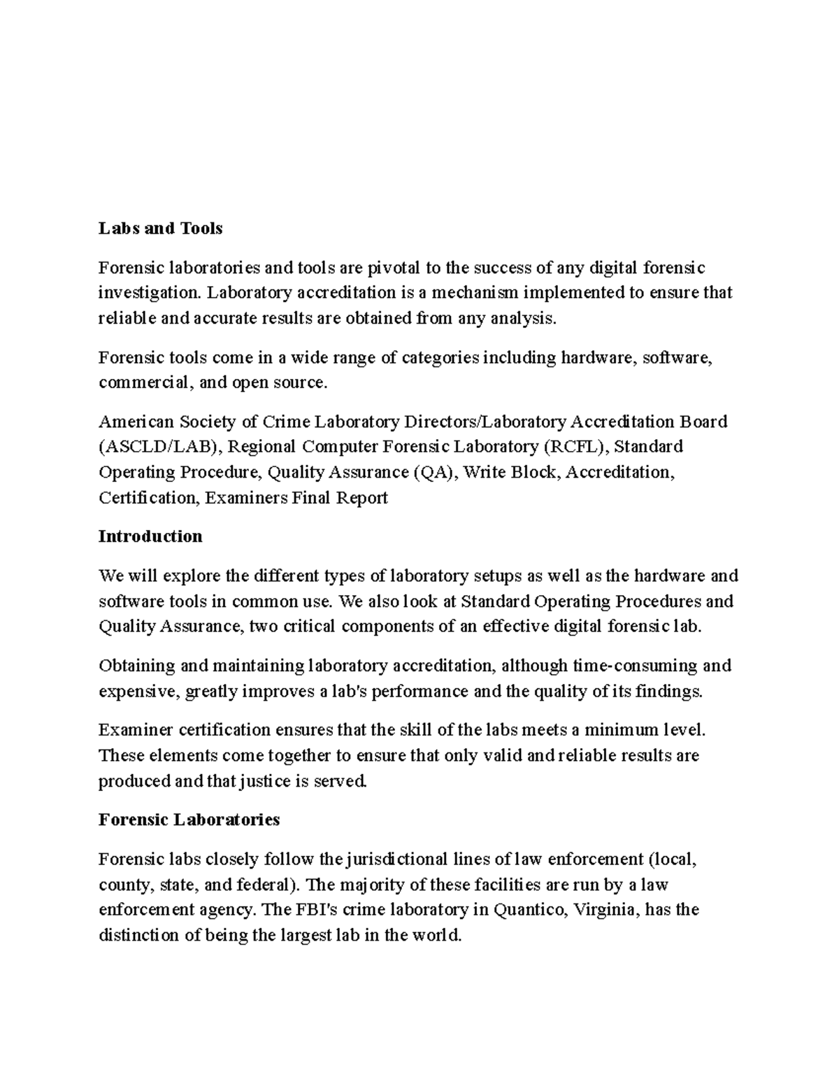 Computer Forensics Lab Requirements Labs and Tools Forensic