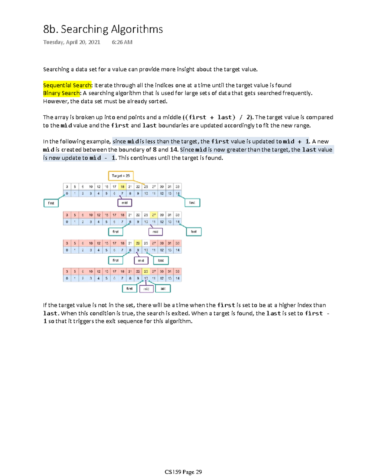 8b. Searching Algorithms - Searching a data set for a value can provide ...