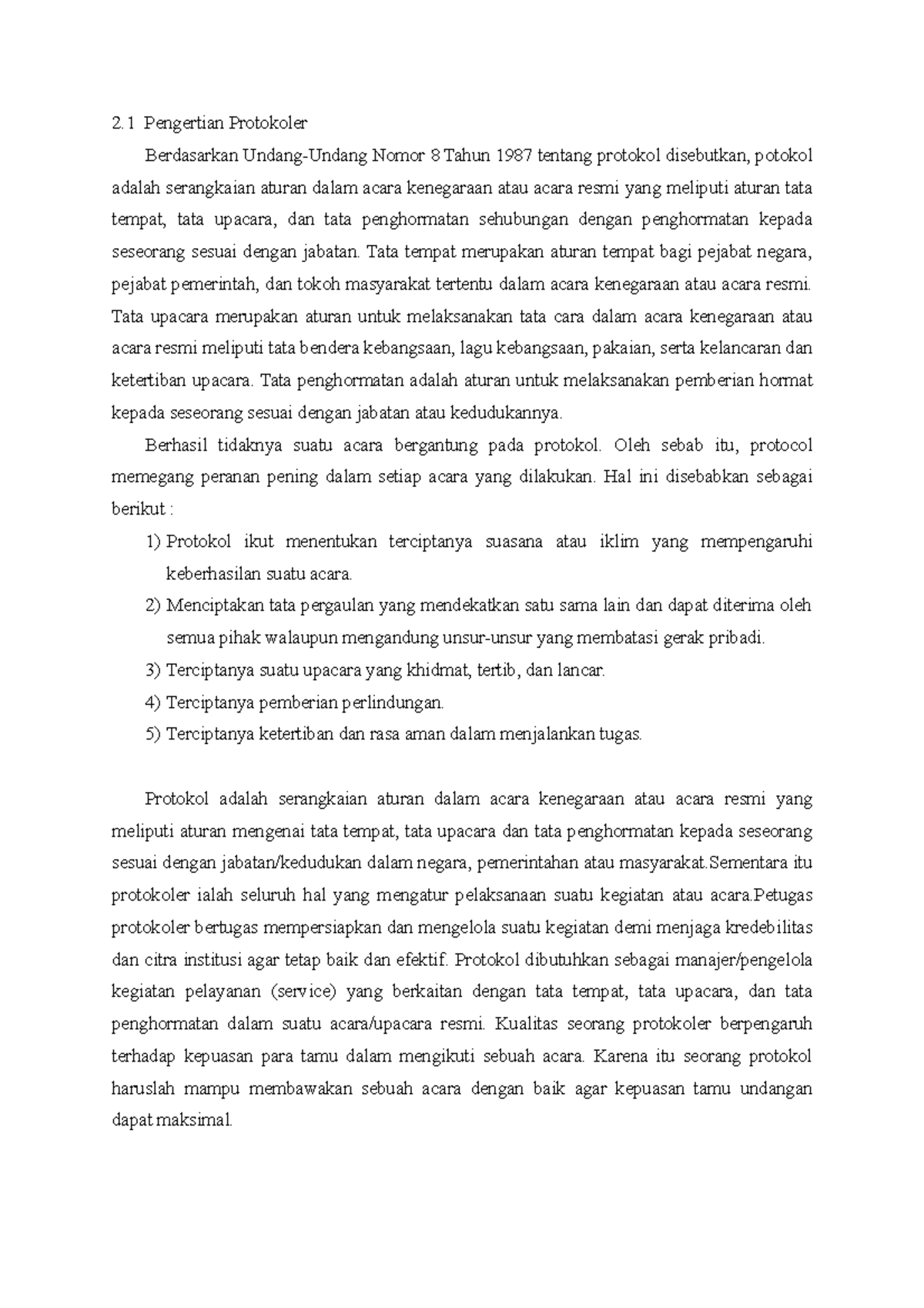 Pengembangan Kepribadian 2 Pengertian Protokoler Berdasarkan Undang Undang Nomor 8 Tahun 1987 7763