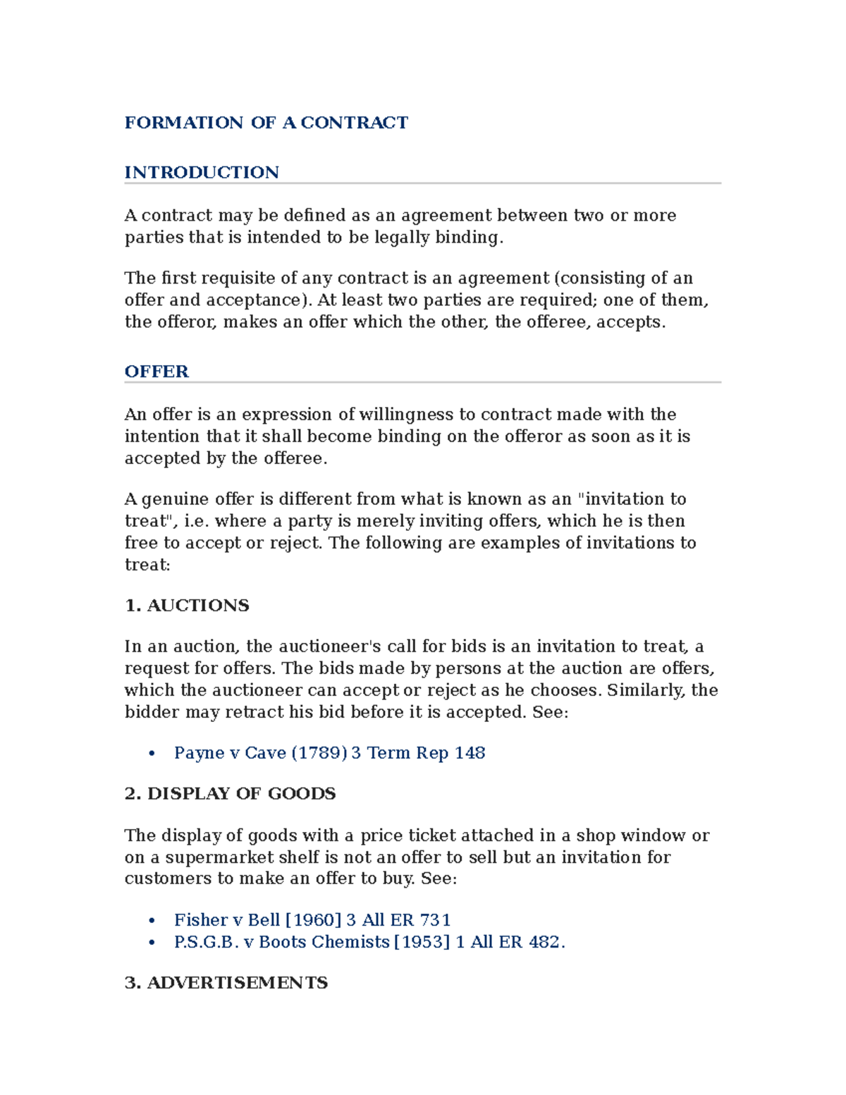 Contract Law Notes - None - Law Teacher - 2: FORMATION OF A CONTRACT ...