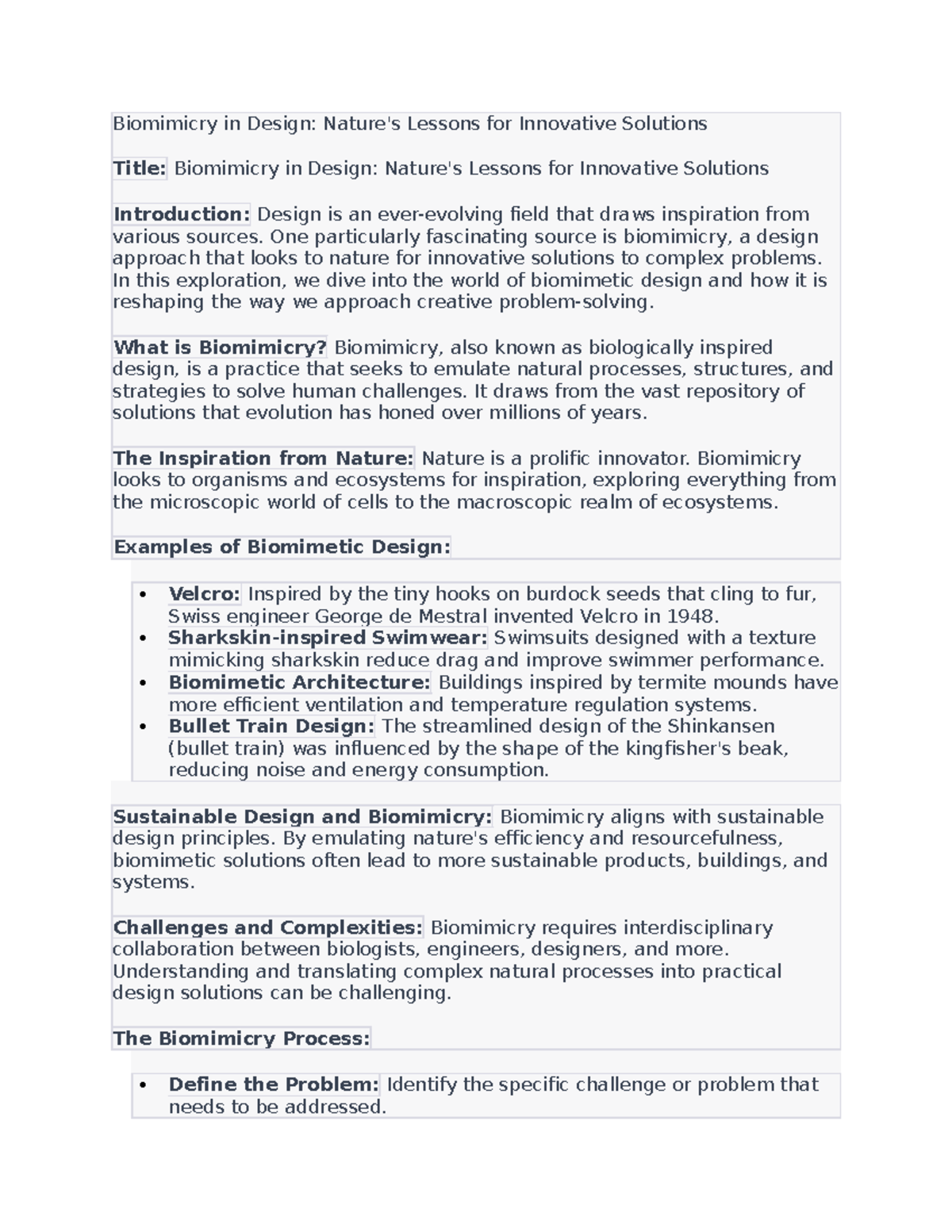 Biomimicry in Design- Nature's Lessons for Innovative Solutions - One ...