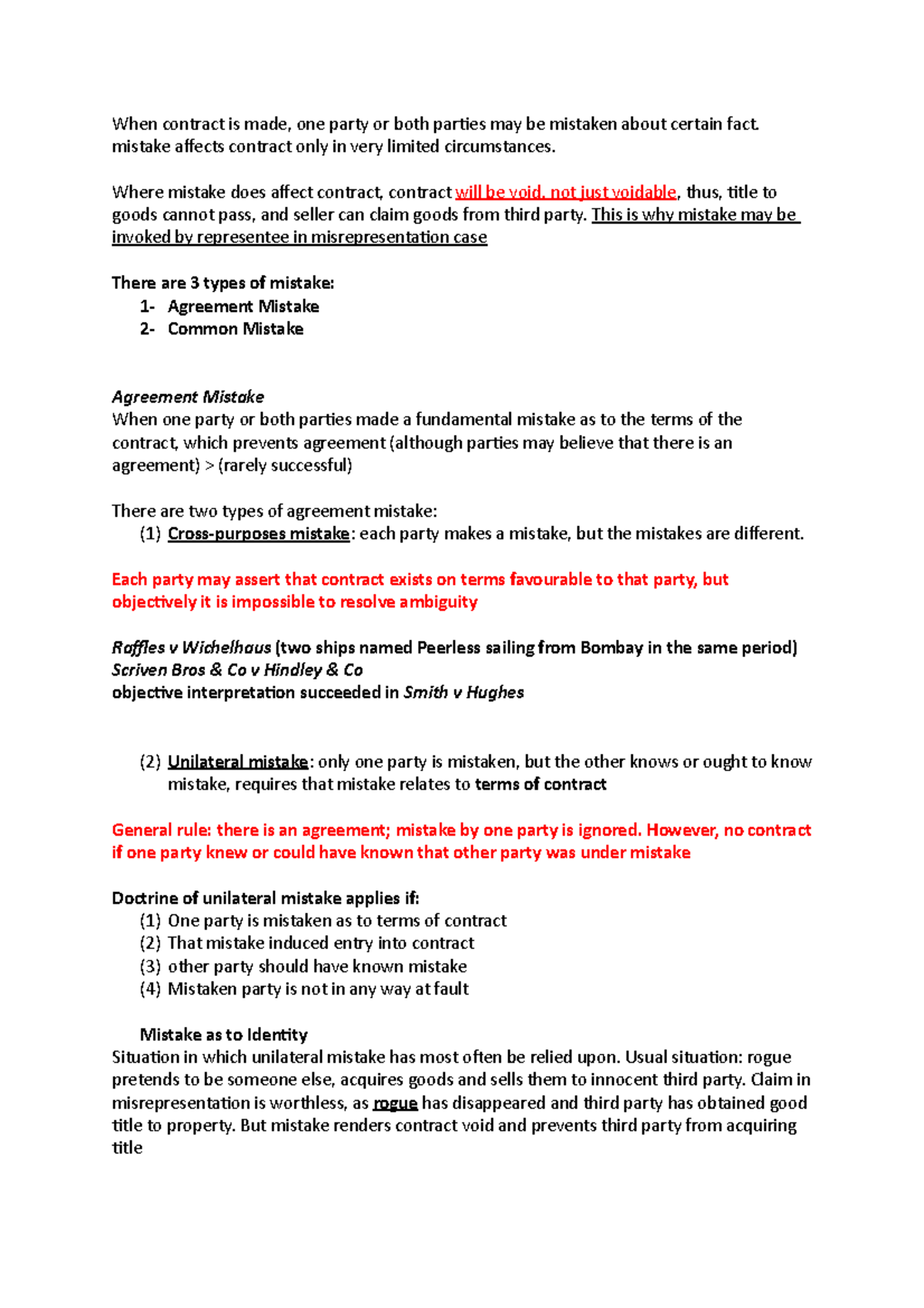 Mistake in contract - When contract is made, one party or both parties ...