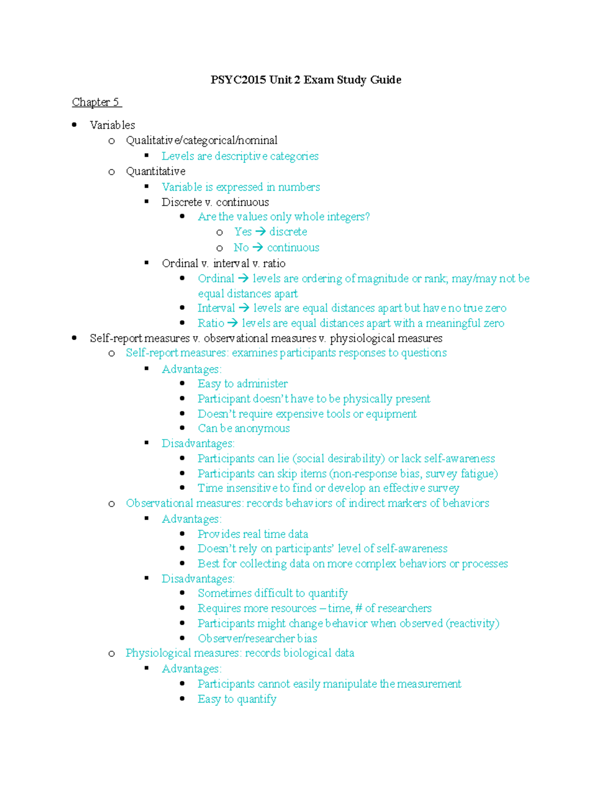 Exam2Study Guide - Lecture notes 5-10 - PSYC2015 Unit 2 Exam Study ...