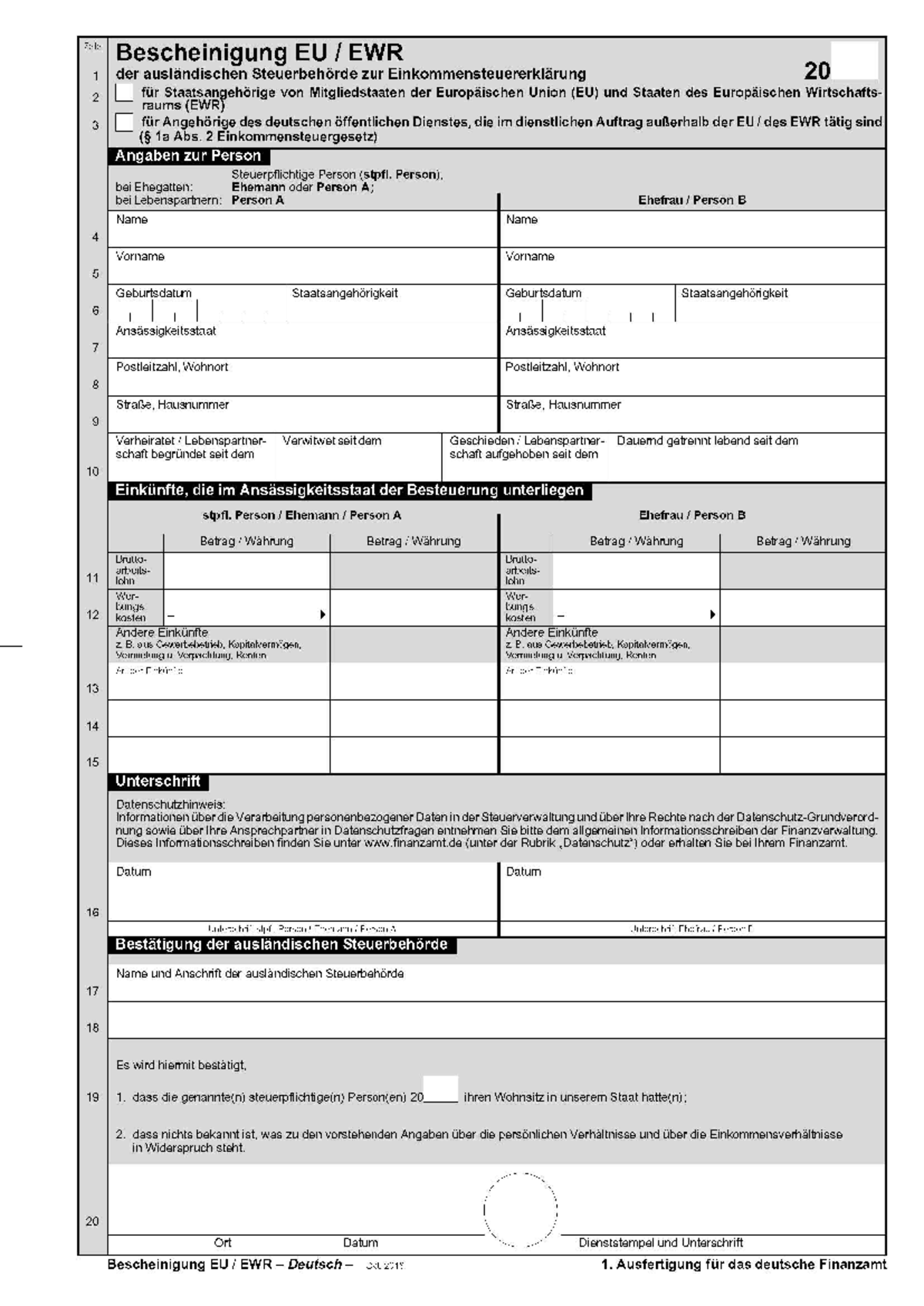 Bescheinigung EU EWR Deutsch 2018 und 2019 - Grundlagen ERP-Systeme ...