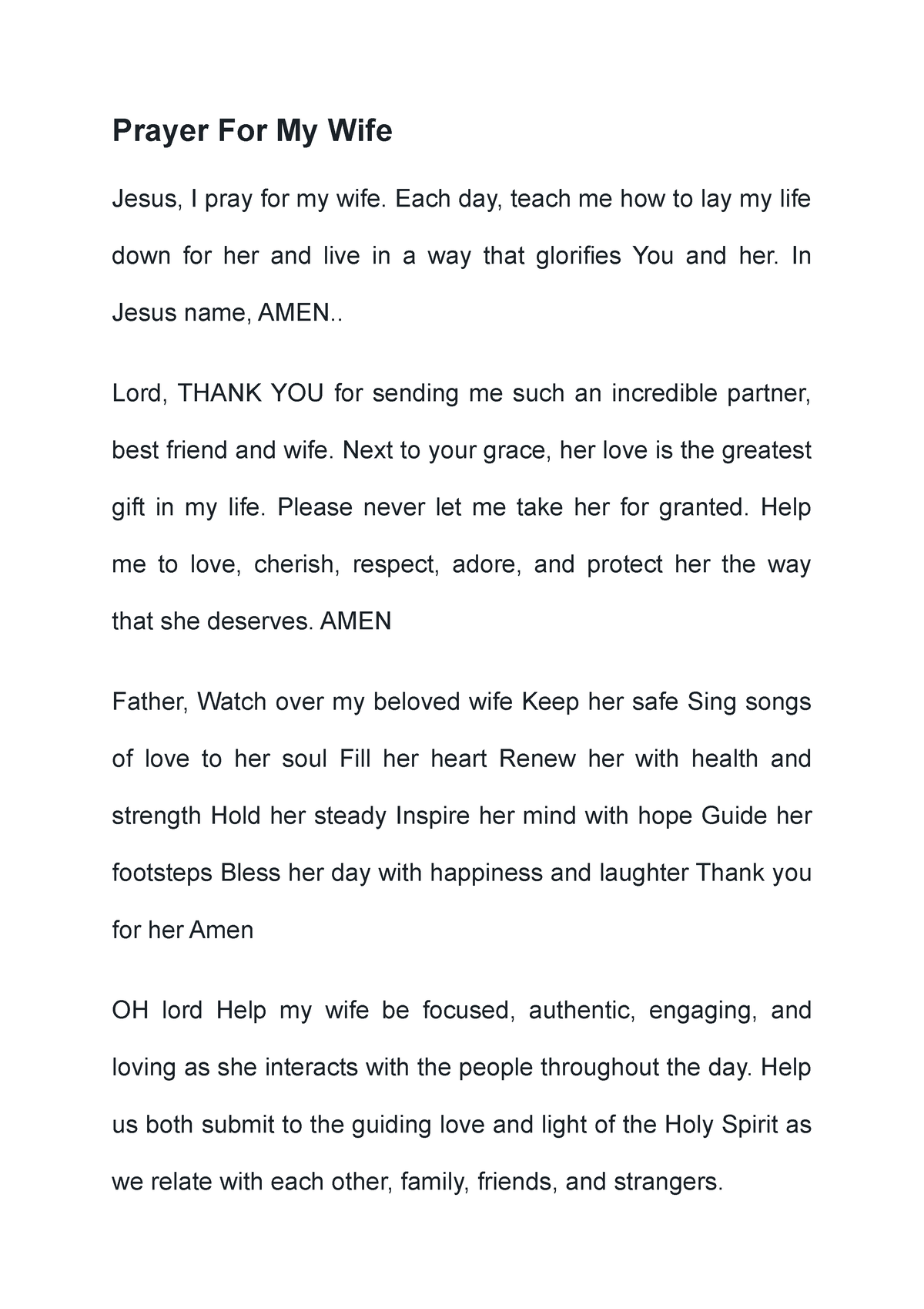 Prayer For My Wife - 123 - Prayer For My Wife Jesus, I pray for my wife