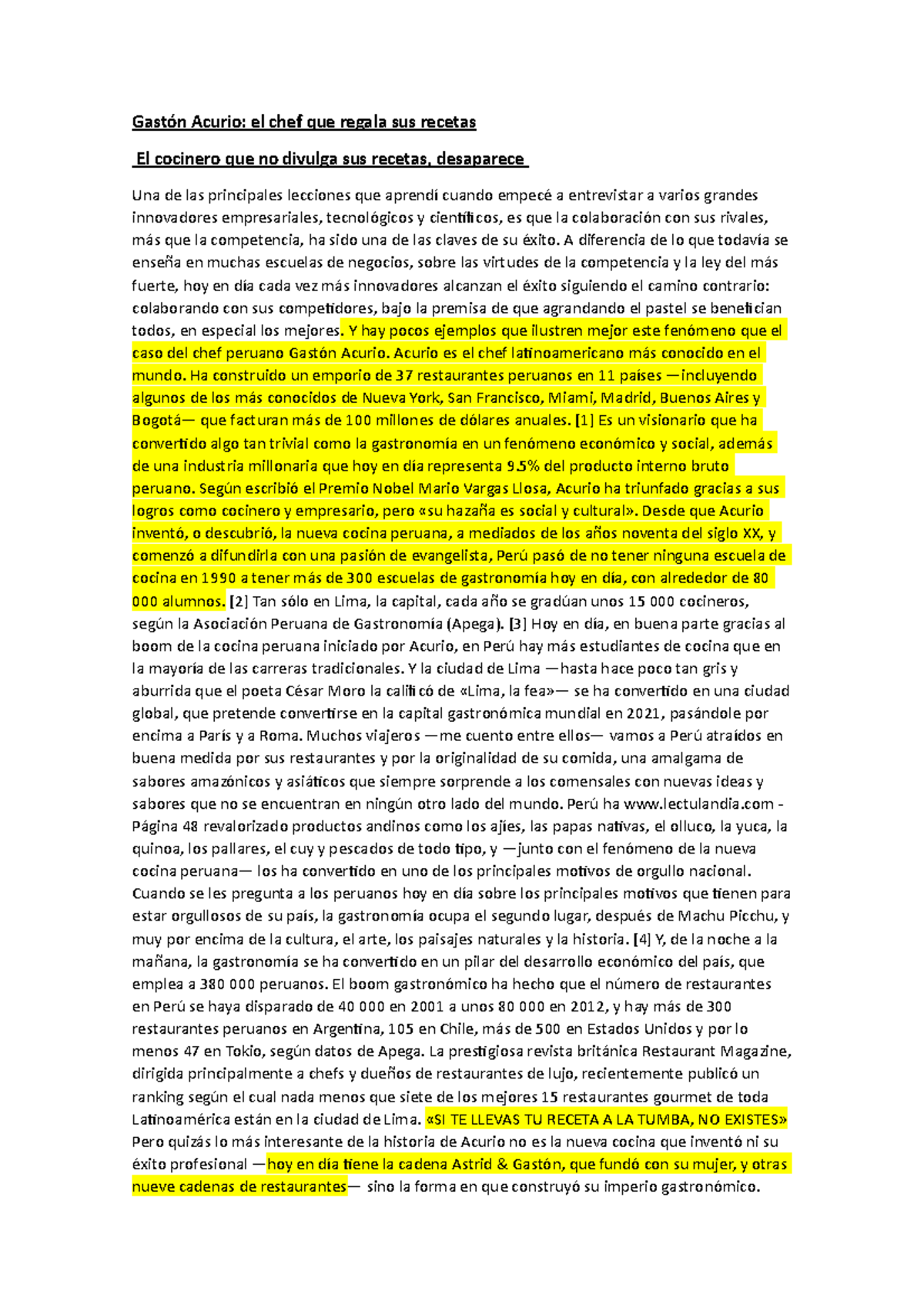 Resumenes de Gastón Acurio y Rafael Yuste - Gastón Acurio: el chef que regala  sus recetas El - Studocu